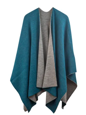100% Alpaca Wool Ruana Wrap (Blue and Grey)
