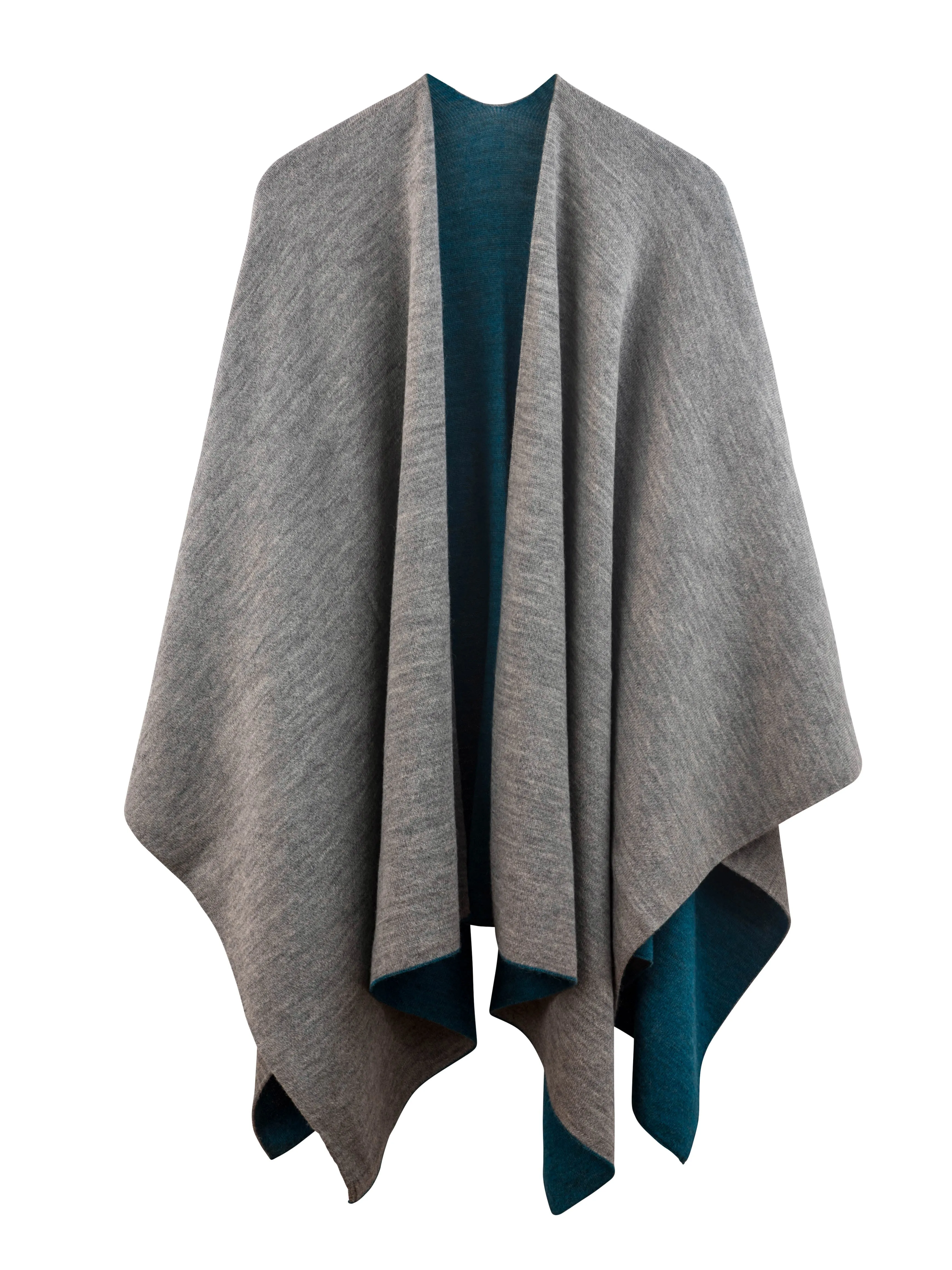 100% Alpaca Wool Ruana Wrap (Blue and Grey)