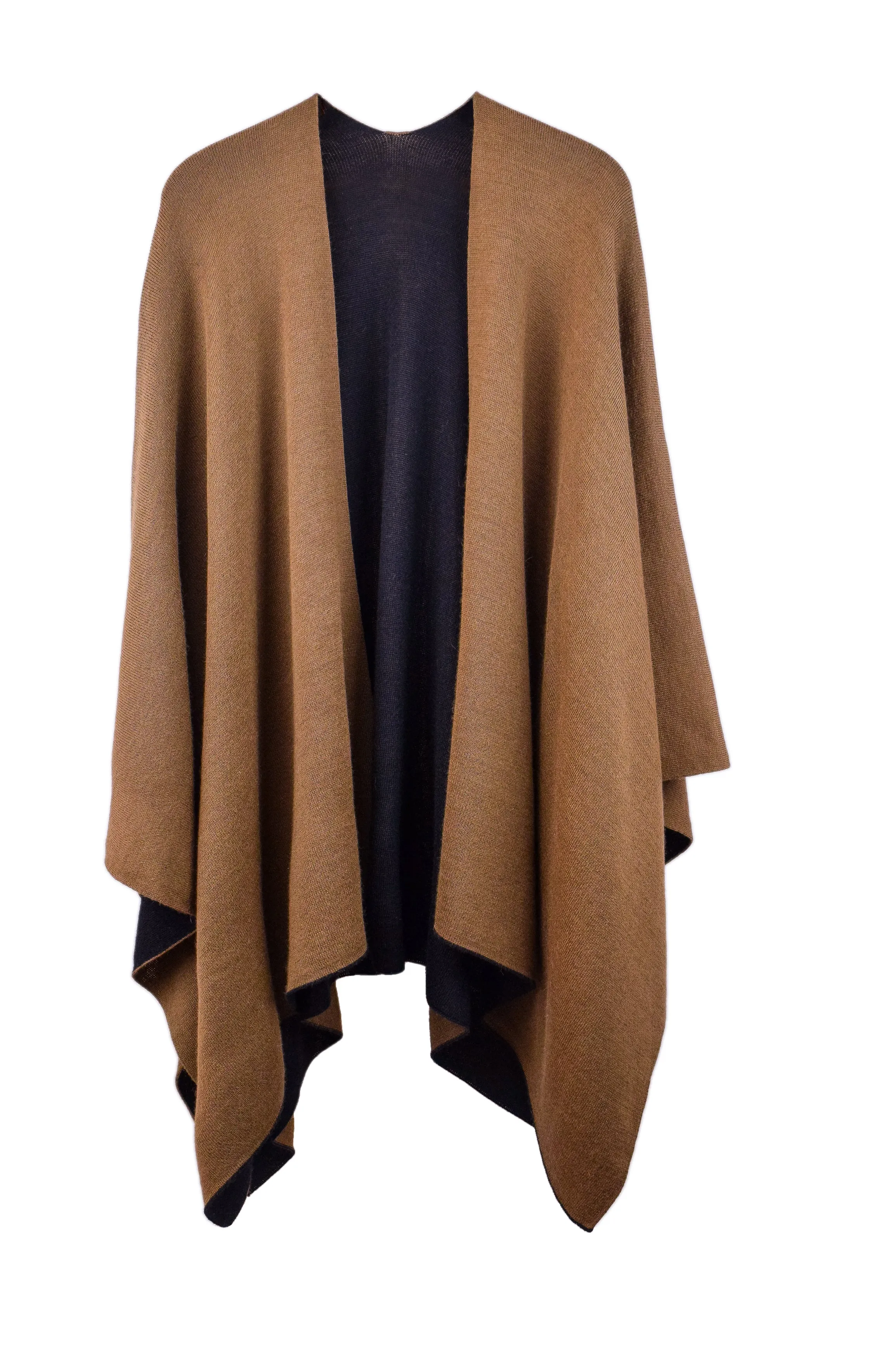 100% Alpaca Wool Ruana Wrap (Brown and Black)