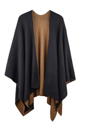 100% Alpaca Wool Ruana Wrap (Brown and Black)