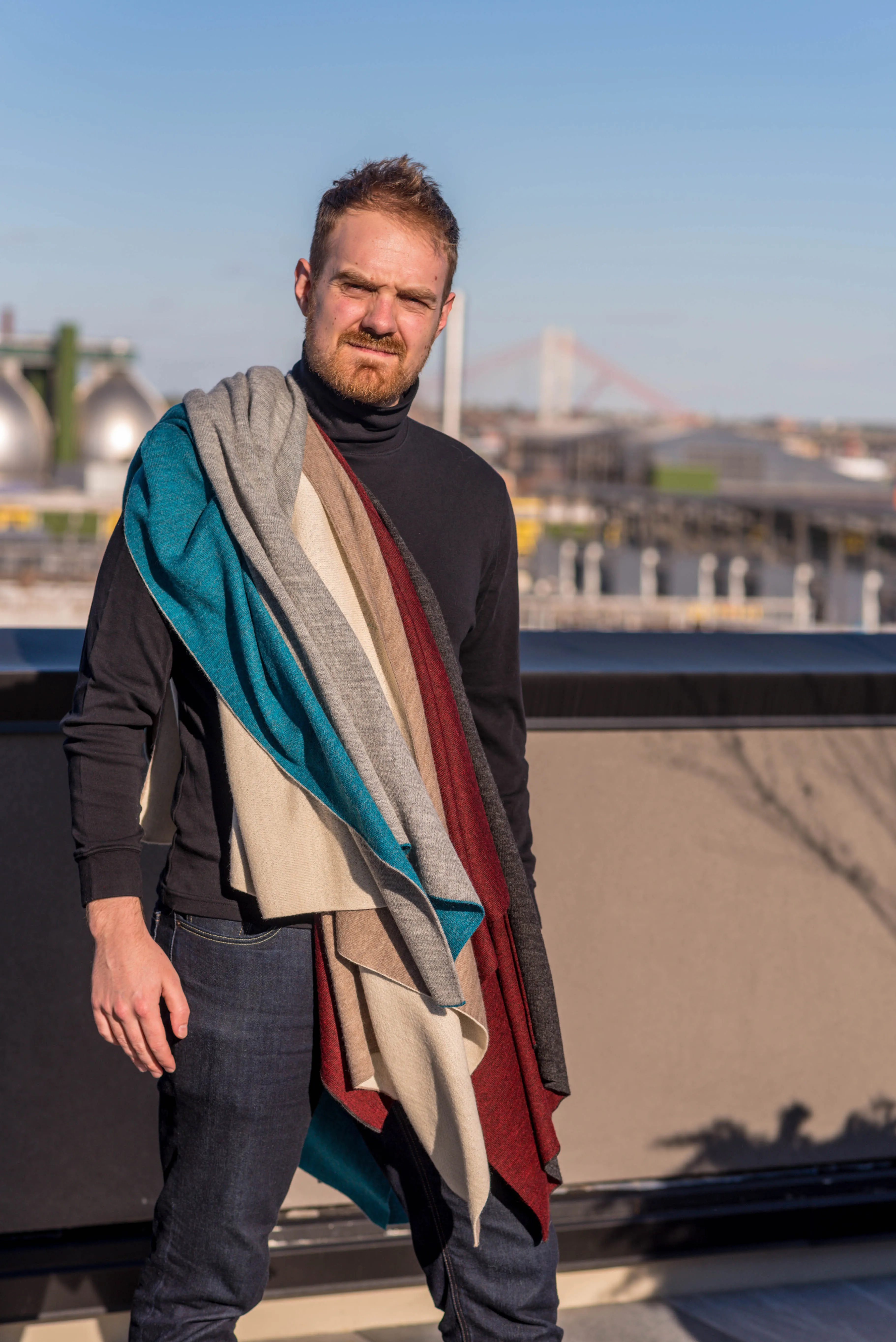 100% Alpaca Wool Ruana Wrap (Red and Grey)