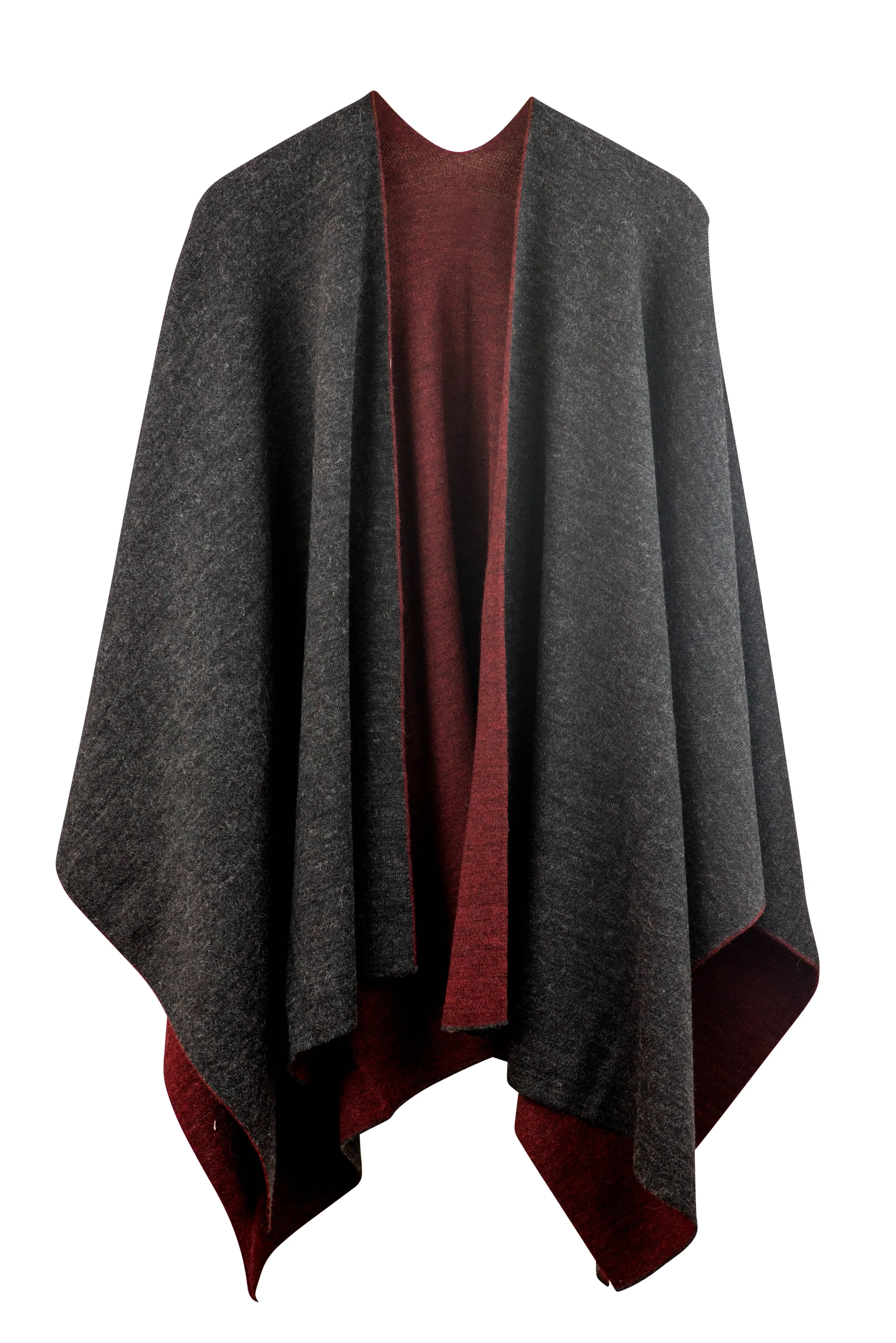 100% Alpaca Wool Ruana Wrap (Red and Grey)