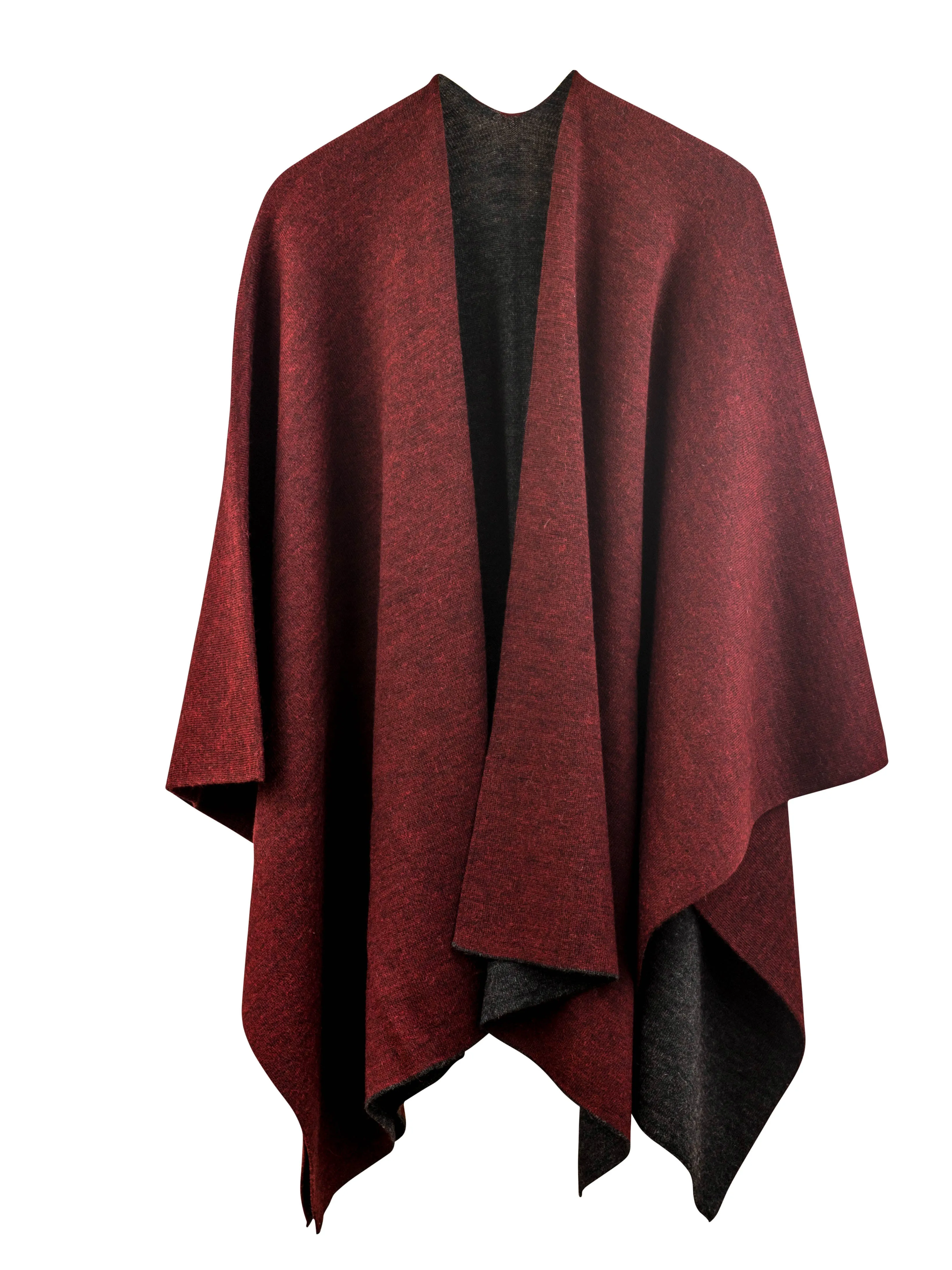 100% Alpaca Wool Ruana Wrap (Red and Grey)