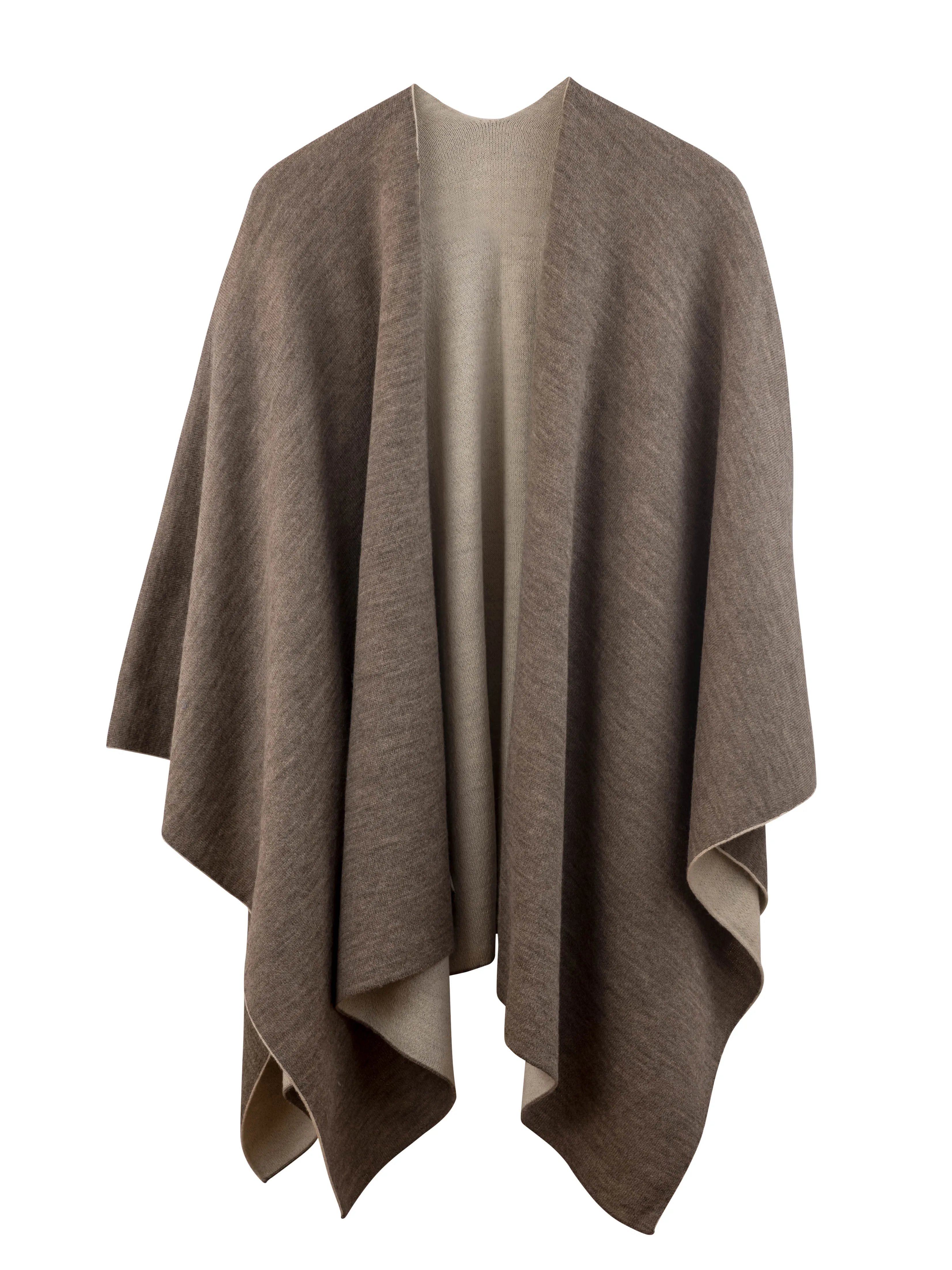 100% Alpaca Wool Ruana Wrap (Tan and White)
