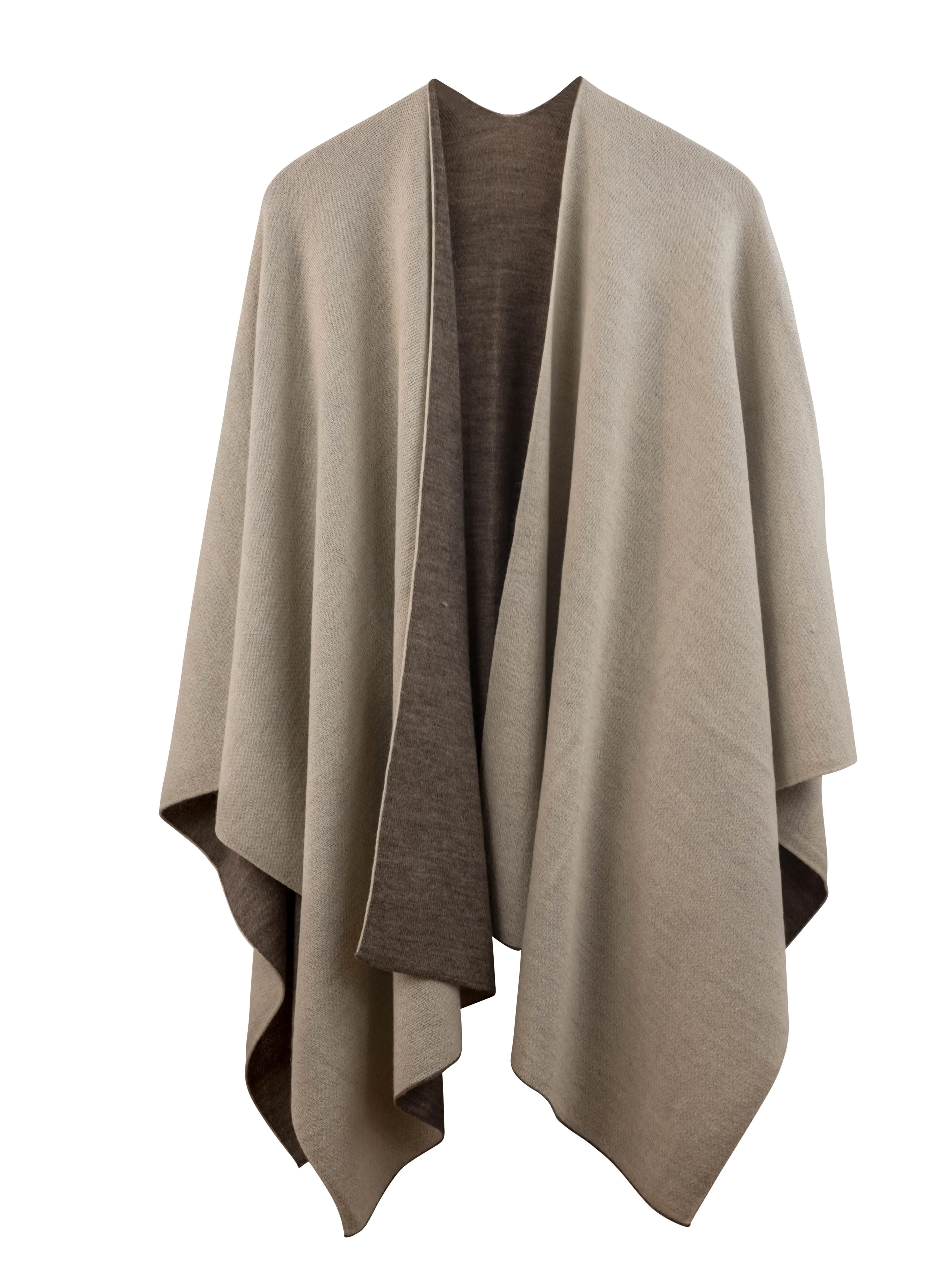 100% Alpaca Wool Ruana Wrap (Tan and White)