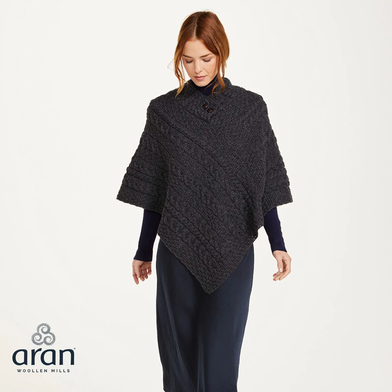 100% Merino Wool Ladies Poncho With Buttons