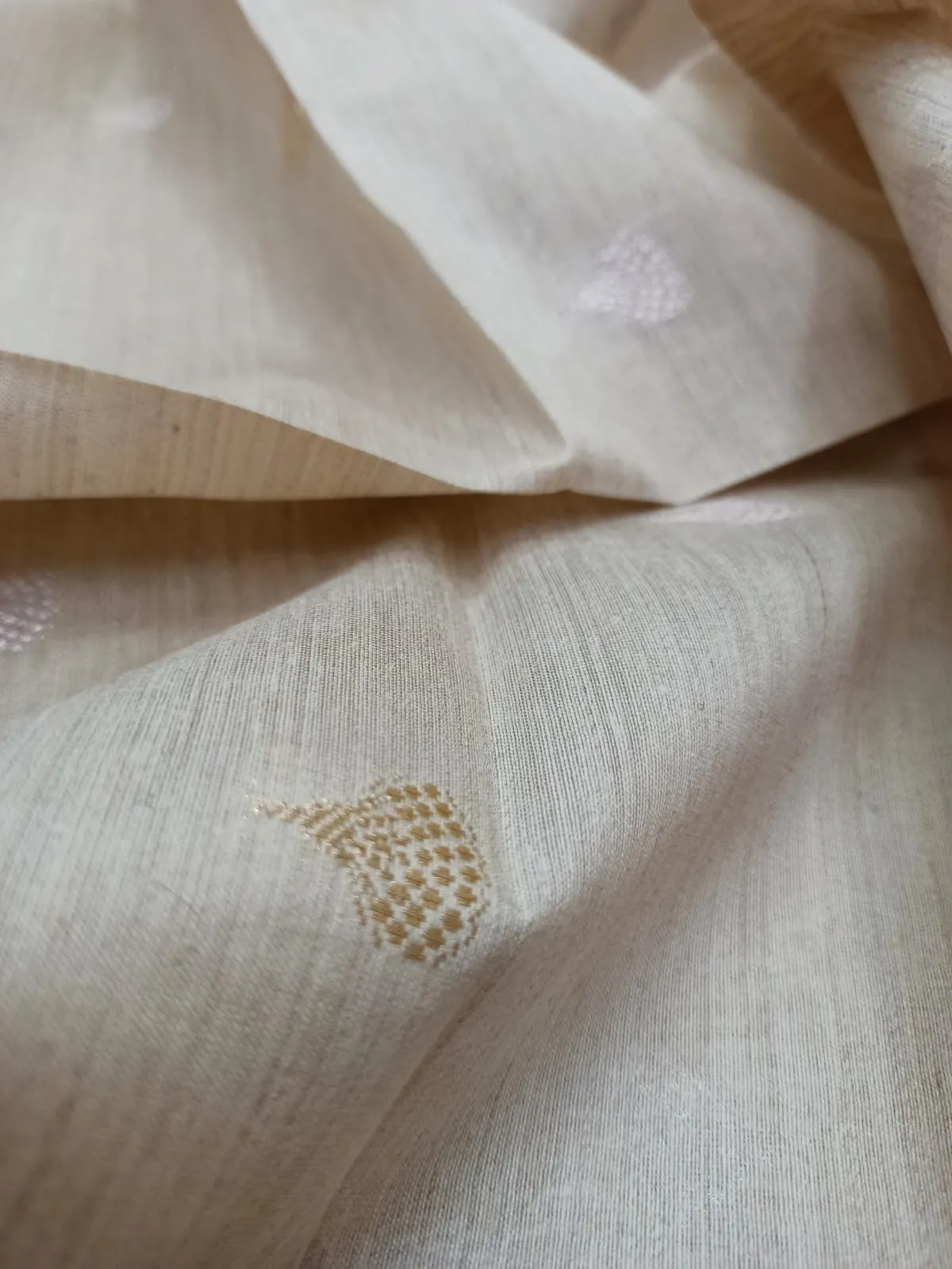 100% Pure Muga Tussar Silk Handloom With Minutely Woven Buttis