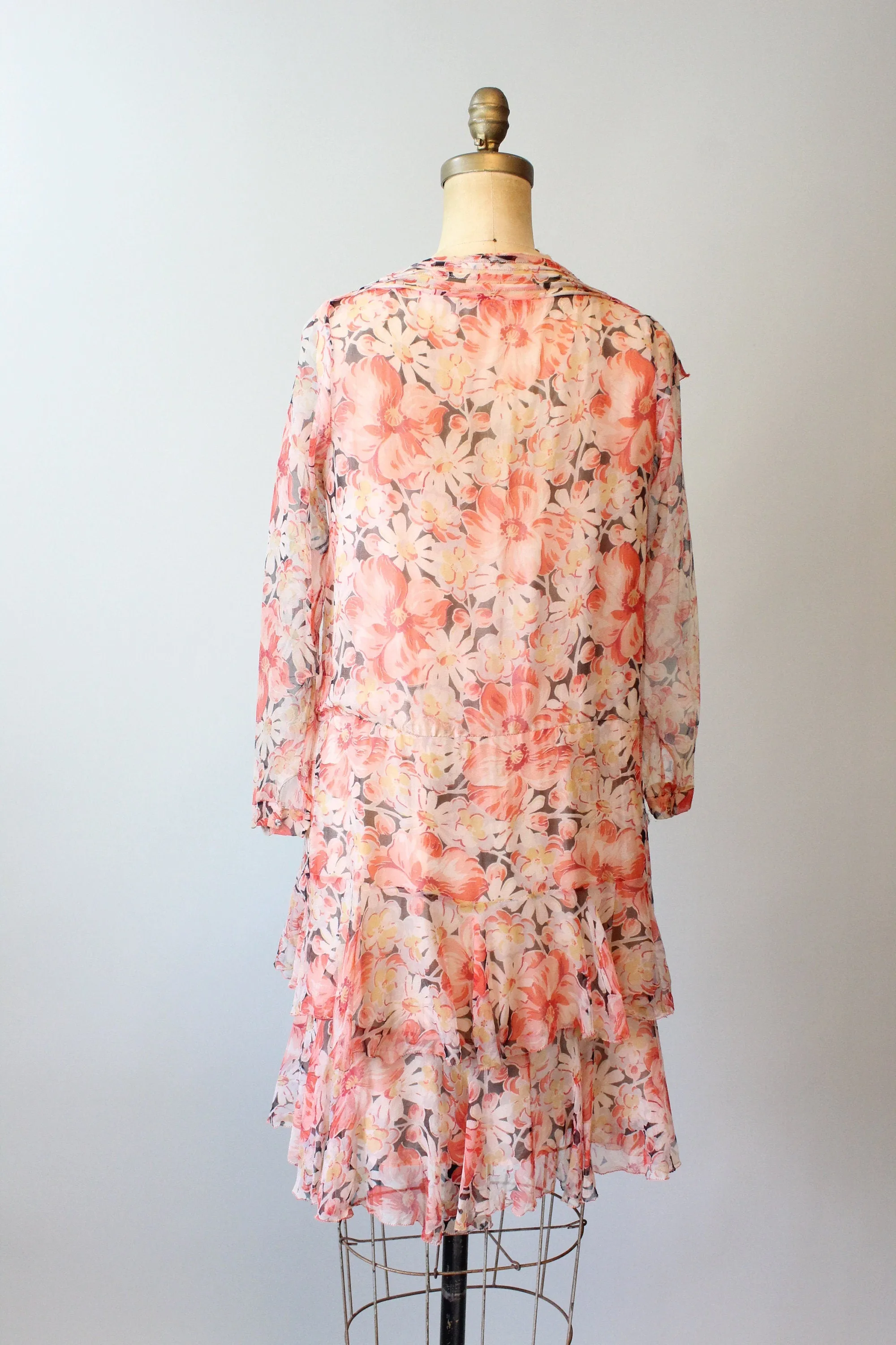 1920s SILK FLORAL dress vintage ruffled flapper dress xs small | new fall