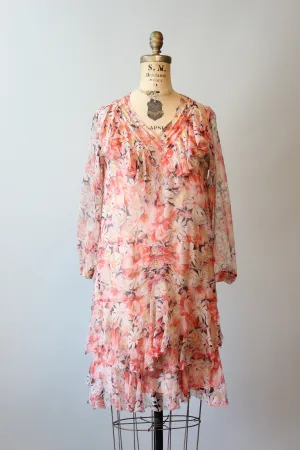 1920s SILK FLORAL dress vintage ruffled flapper dress xs small | new fall