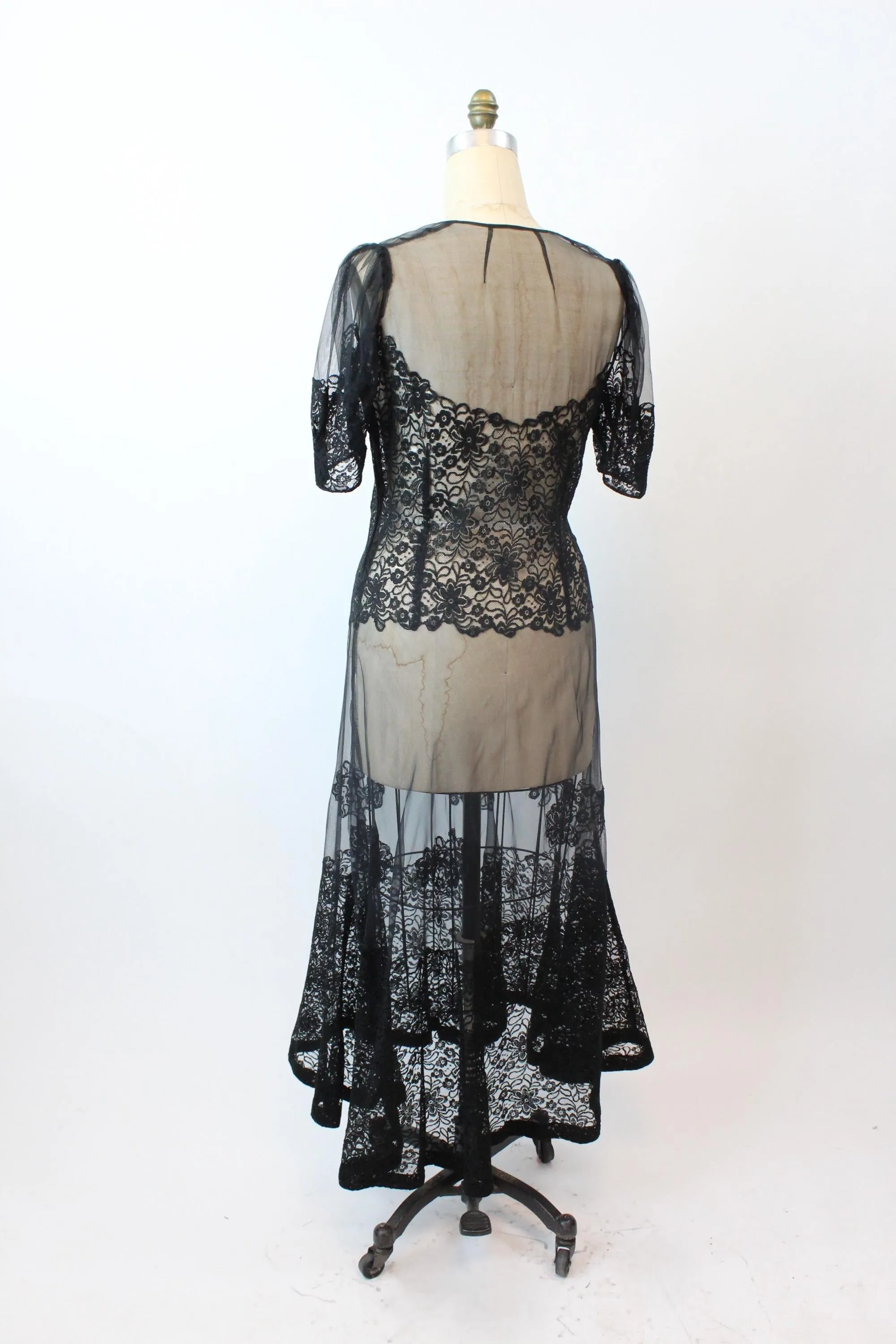 1930s 1940s SHEER lace ORGANZA gown dress large volup | new fall winter