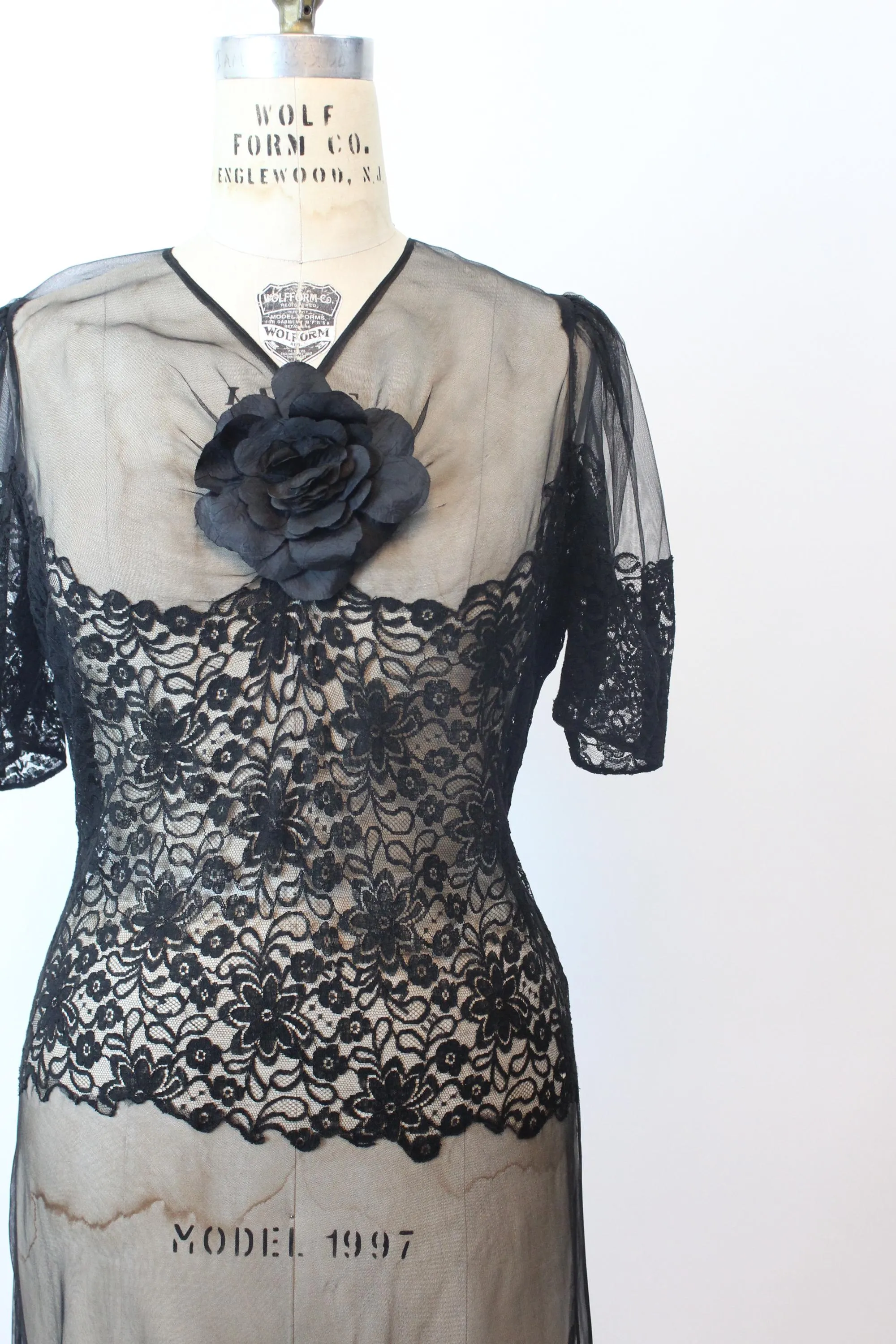 1930s 1940s SHEER lace ORGANZA gown dress large volup | new fall winter
