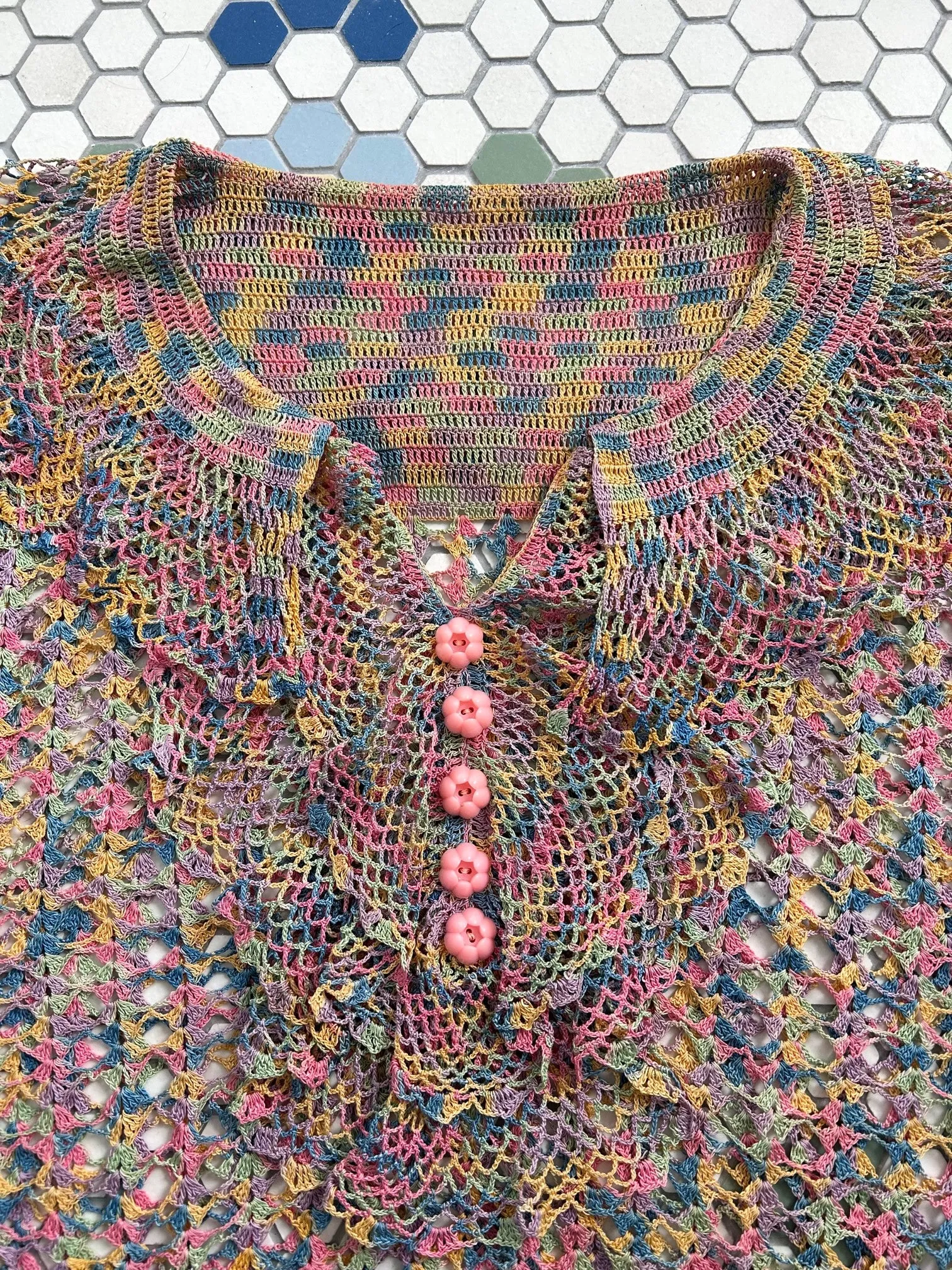 1930s crochet top . vintage 30s knit . size large to xl