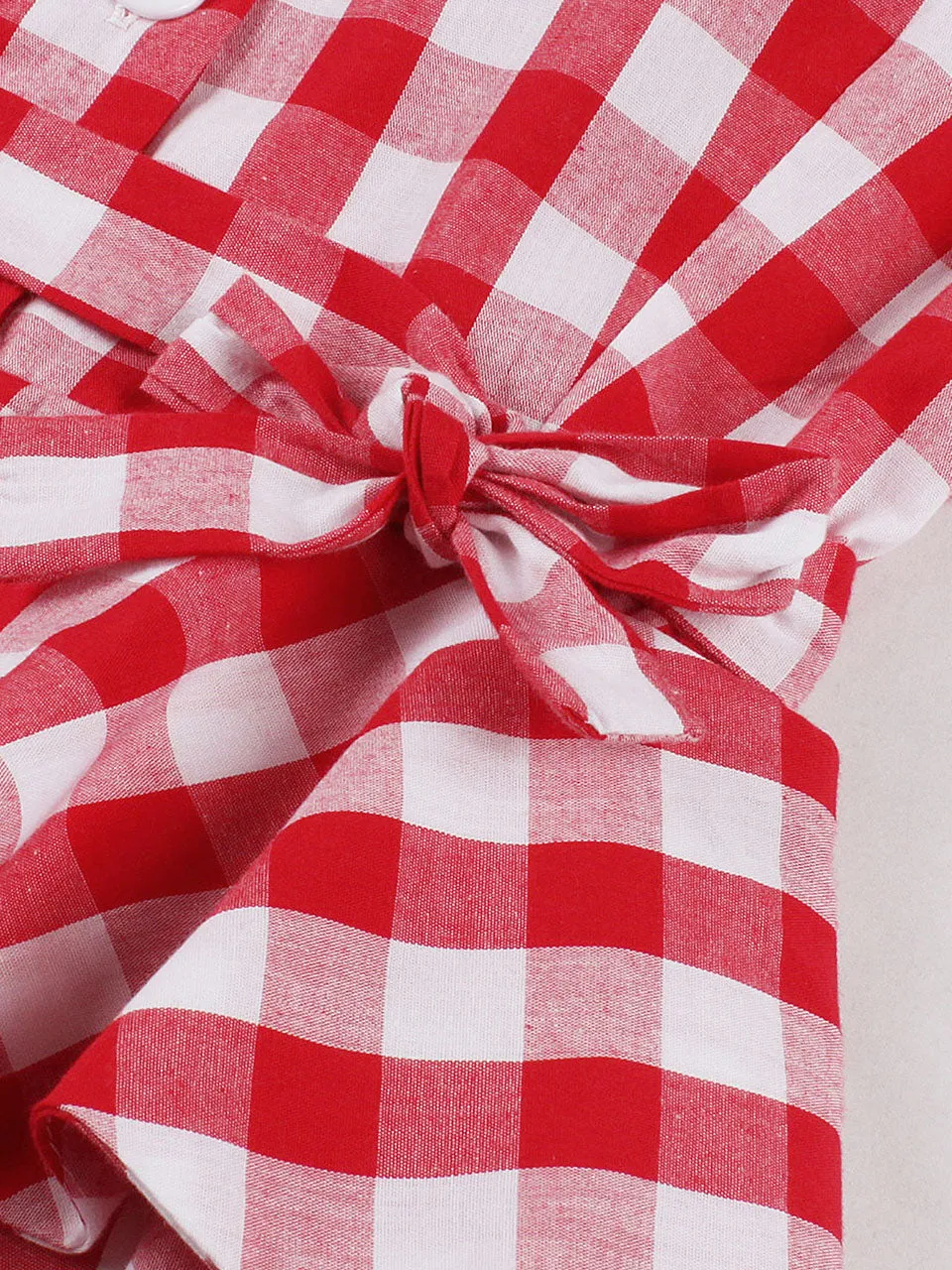 1950s Red Turn Down Collar Plaid Short Sleeve Vintage Dress