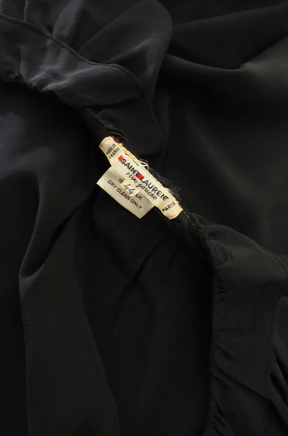 1970s Black Silk Ruffle Yves Saint Laurent Top