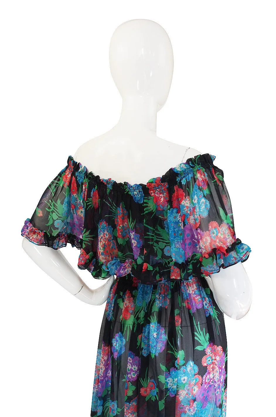 1970s Floral Silk Chiffon Yves Saint Laurent Set