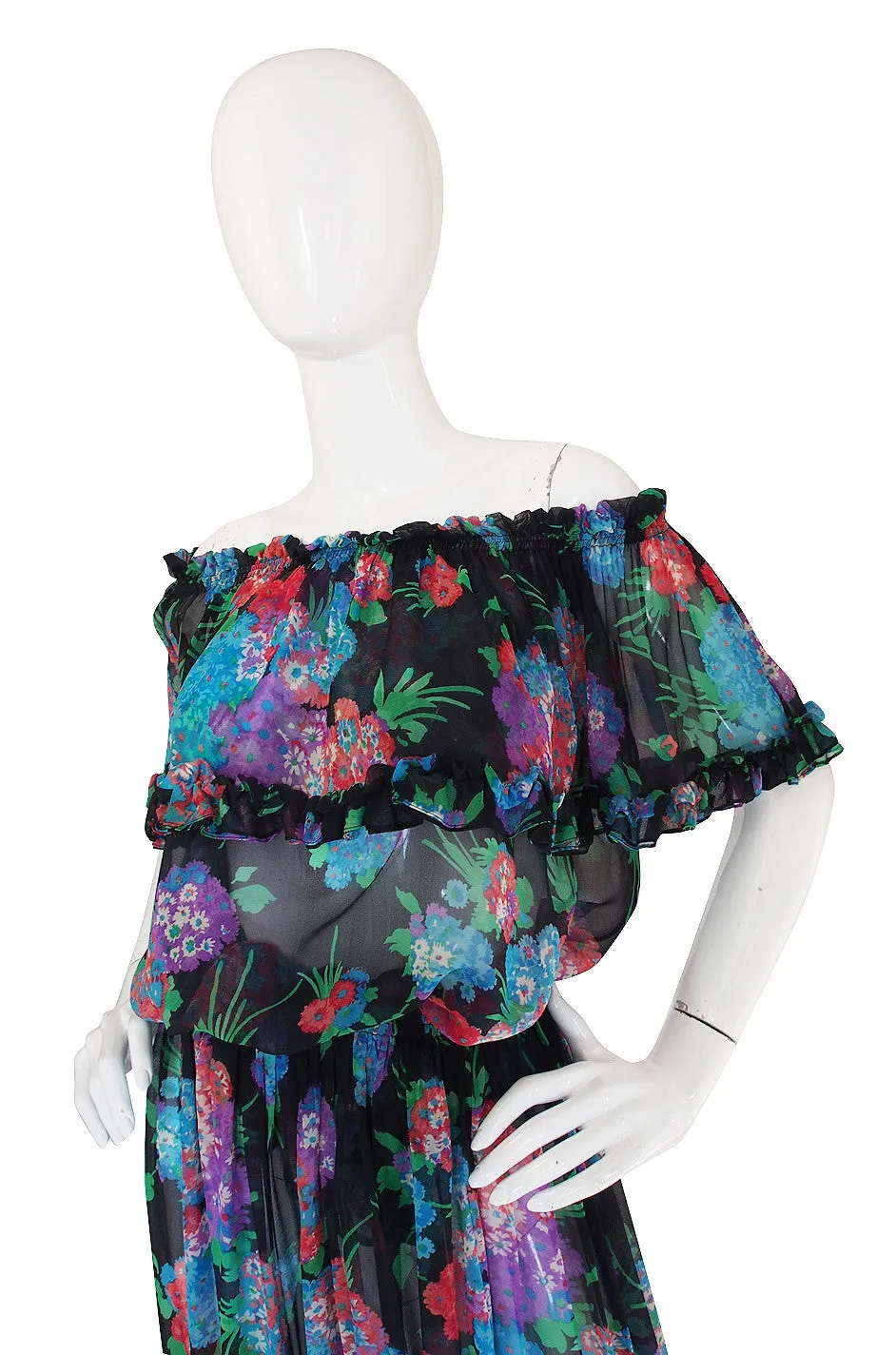1970s Floral Silk Chiffon Yves Saint Laurent Set