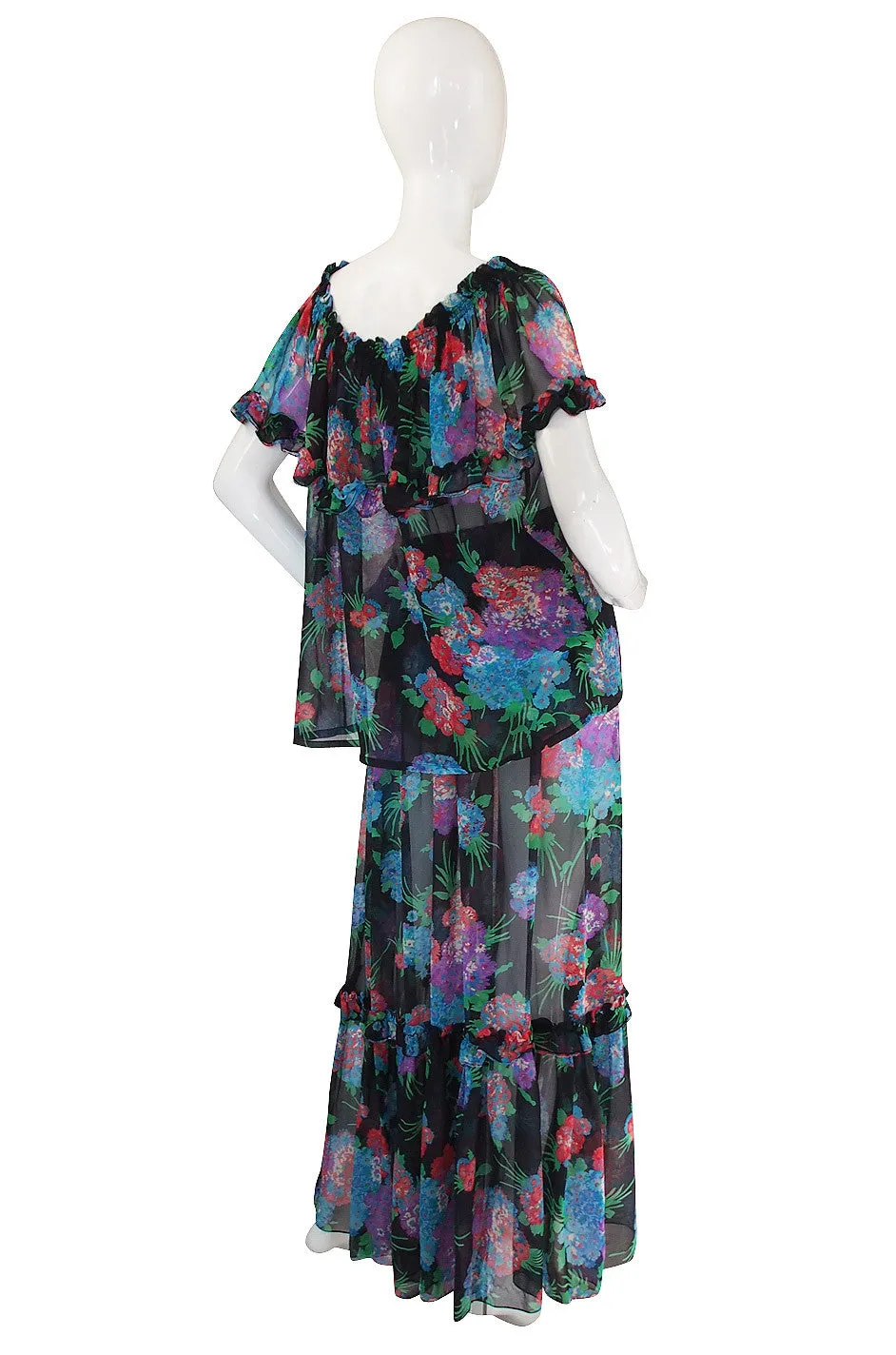 1970s Floral Silk Chiffon Yves Saint Laurent Set