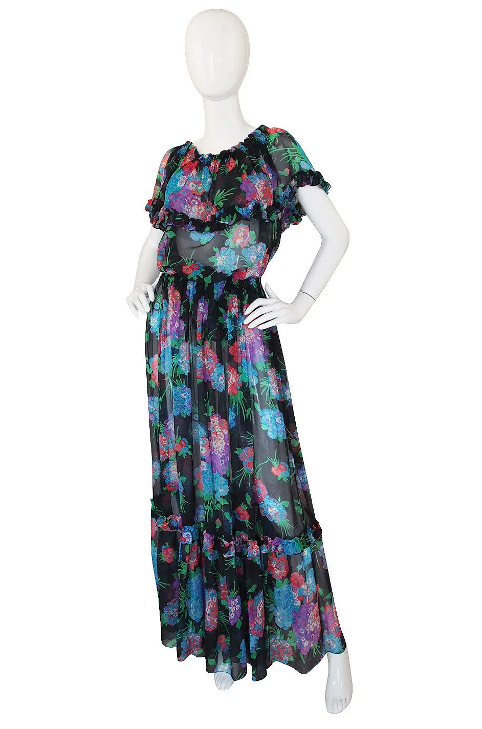 1970s Floral Silk Chiffon Yves Saint Laurent Set