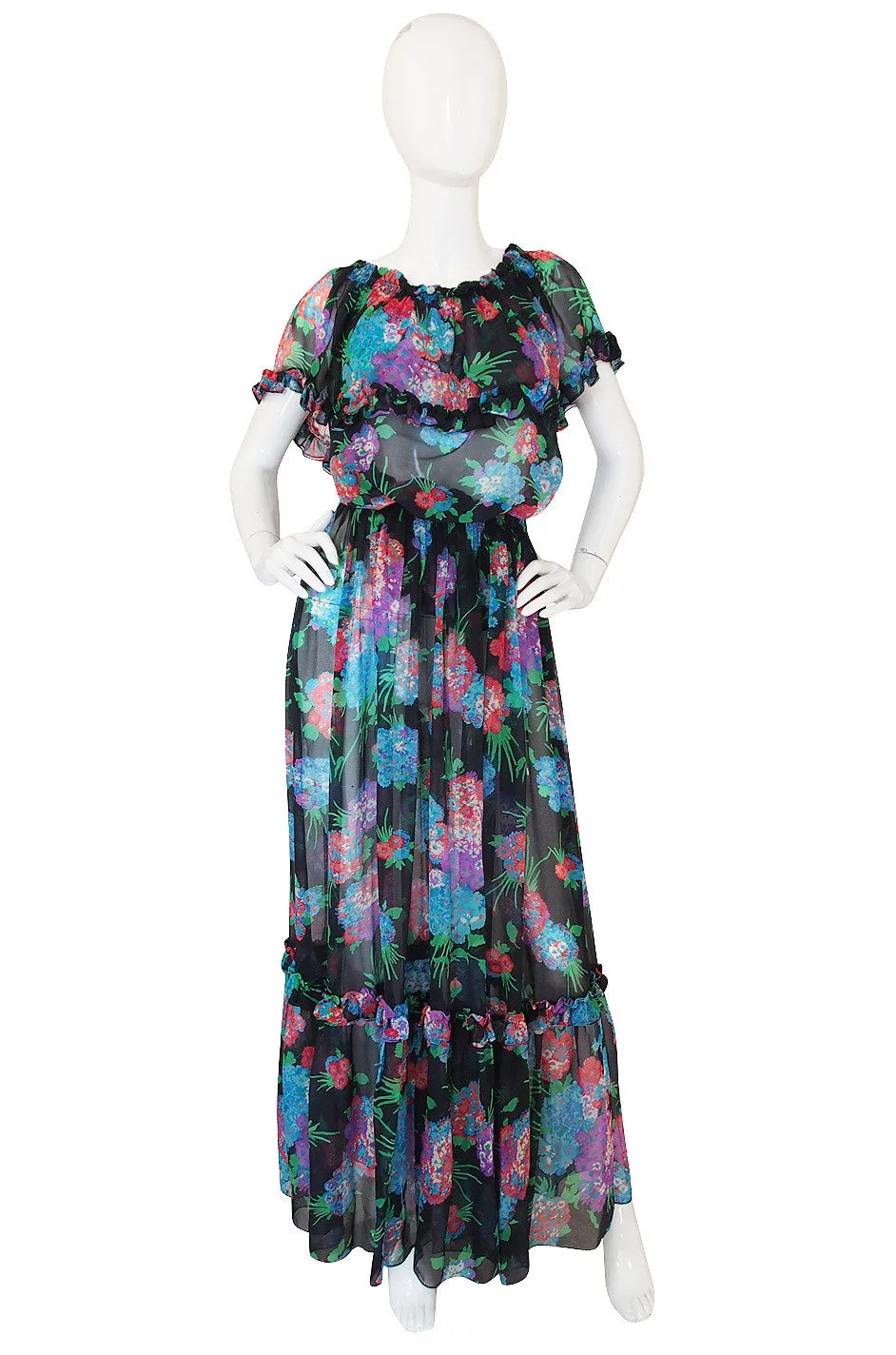 1970s Floral Silk Chiffon Yves Saint Laurent Set
