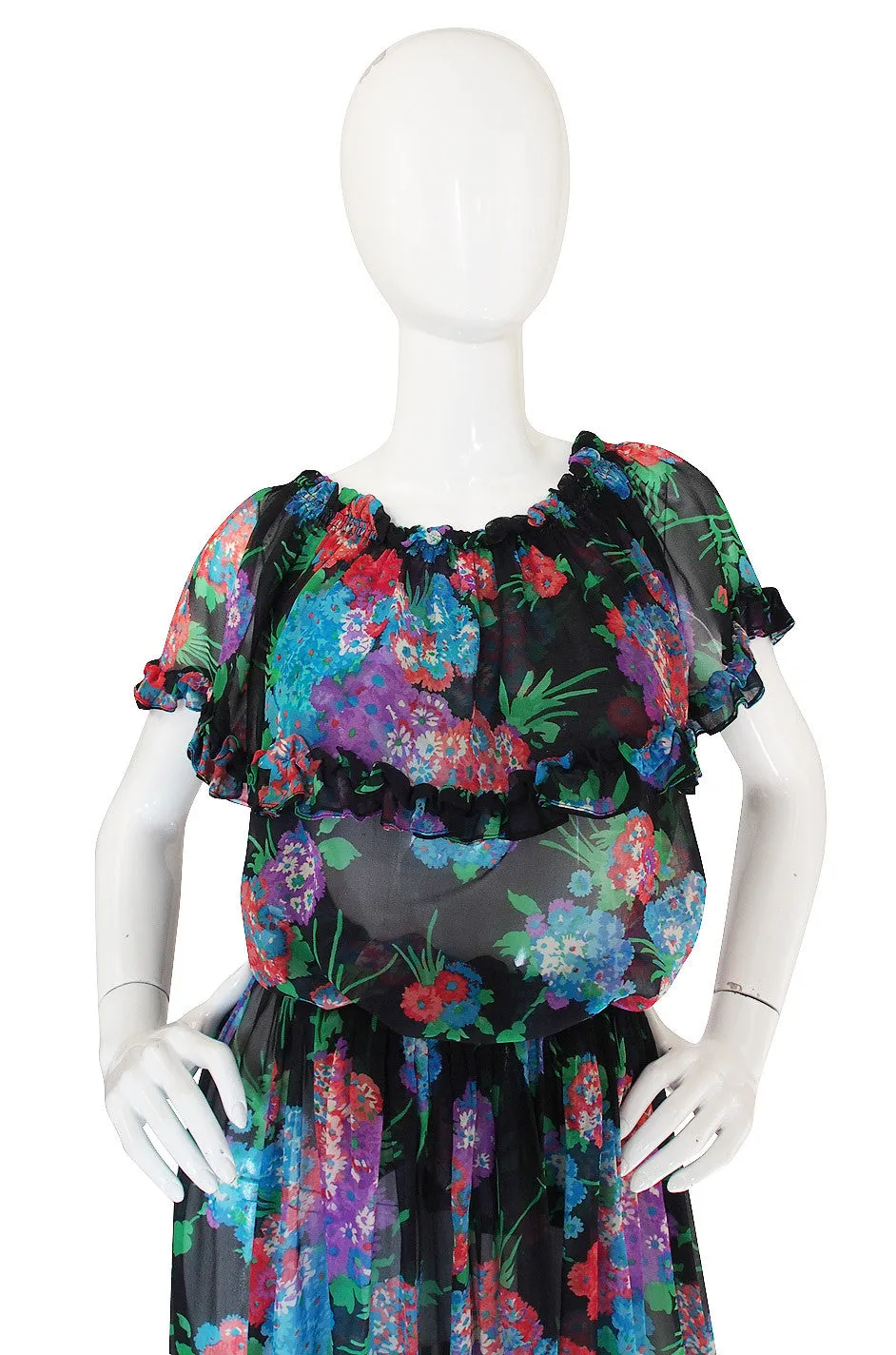 1970s Floral Silk Chiffon Yves Saint Laurent Set