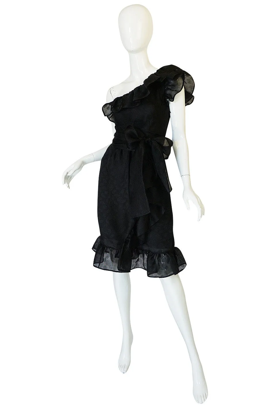 1970s Givenchy One Shoulder Black Silk Cocktail Dress