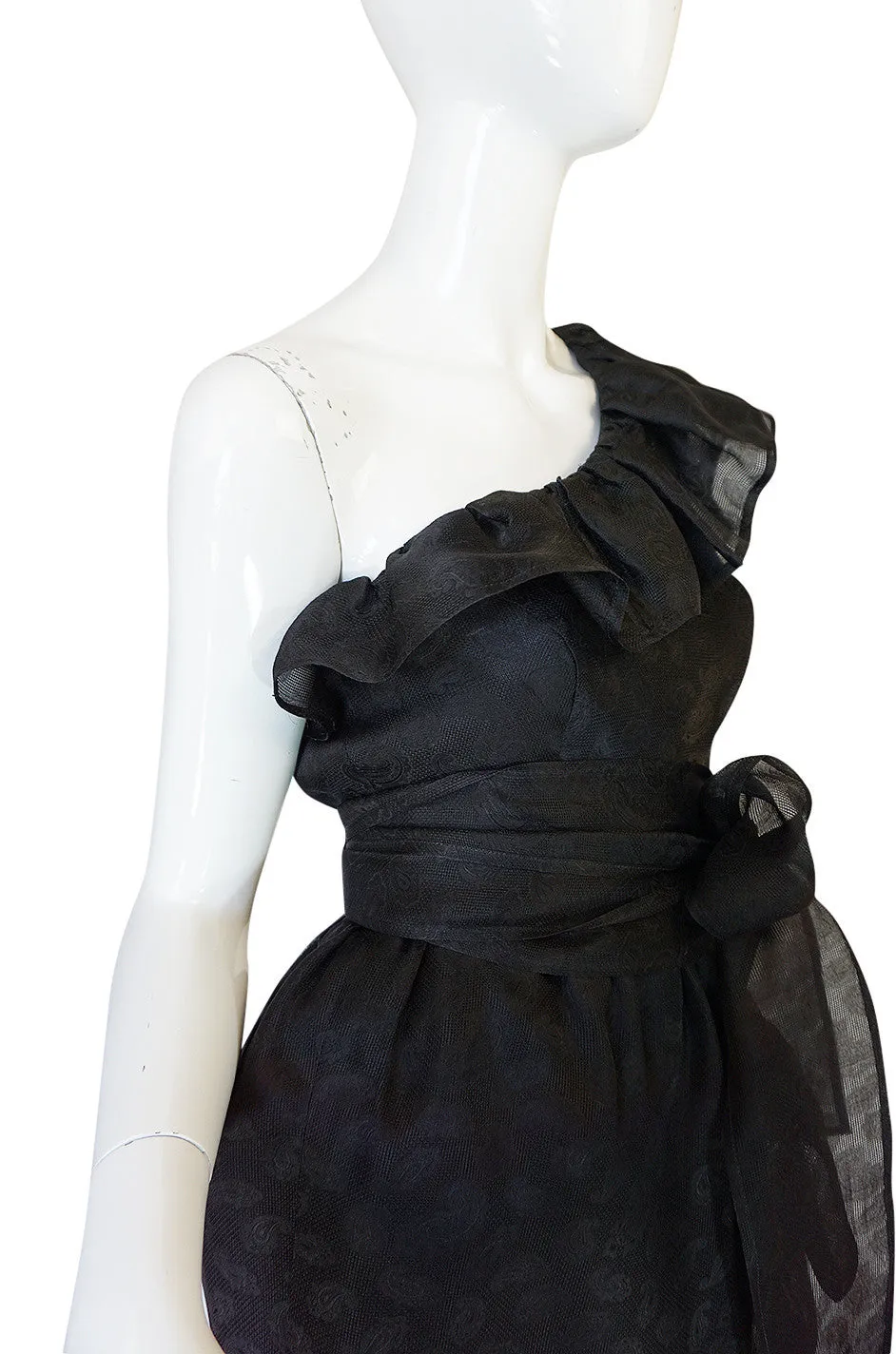 1970s Givenchy One Shoulder Black Silk Cocktail Dress