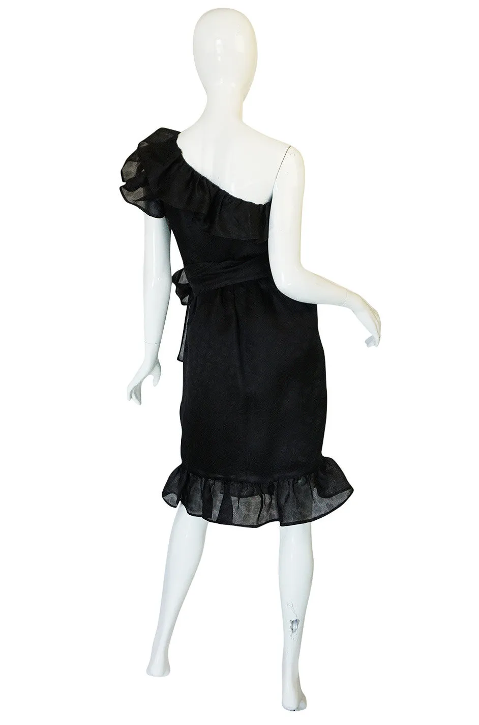 1970s Givenchy One Shoulder Black Silk Cocktail Dress