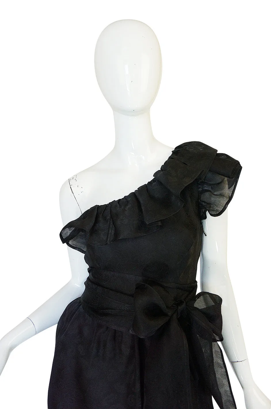 1970s Givenchy One Shoulder Black Silk Cocktail Dress