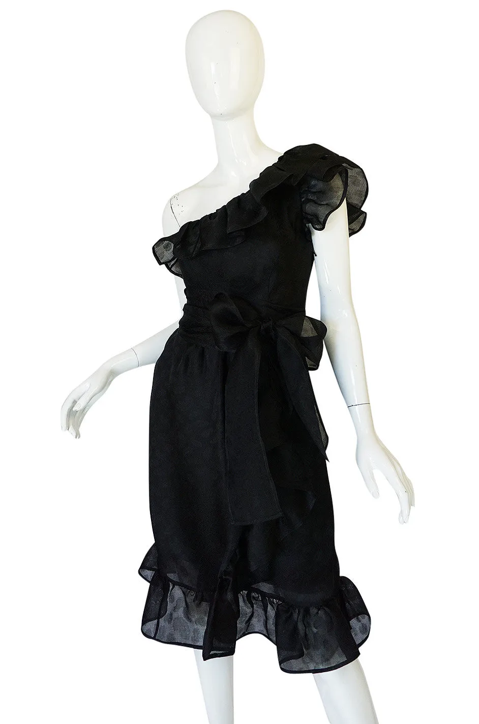 1970s Givenchy One Shoulder Black Silk Cocktail Dress
