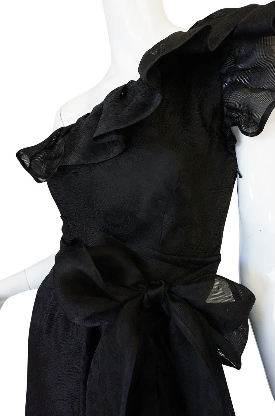 1970s Givenchy One Shoulder Black Silk Cocktail Dress