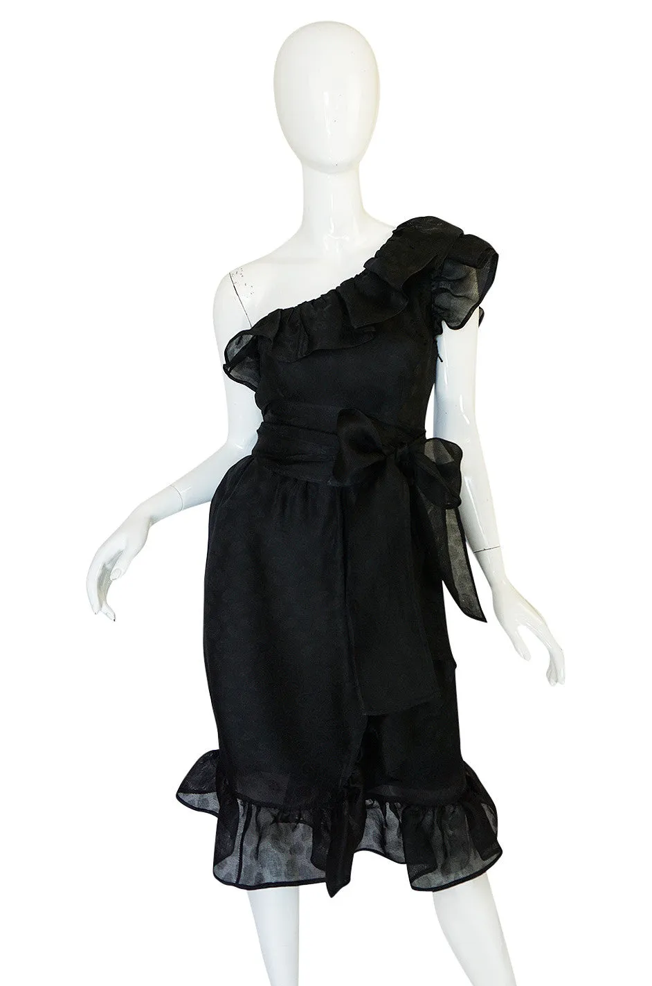1970s Givenchy One Shoulder Black Silk Cocktail Dress