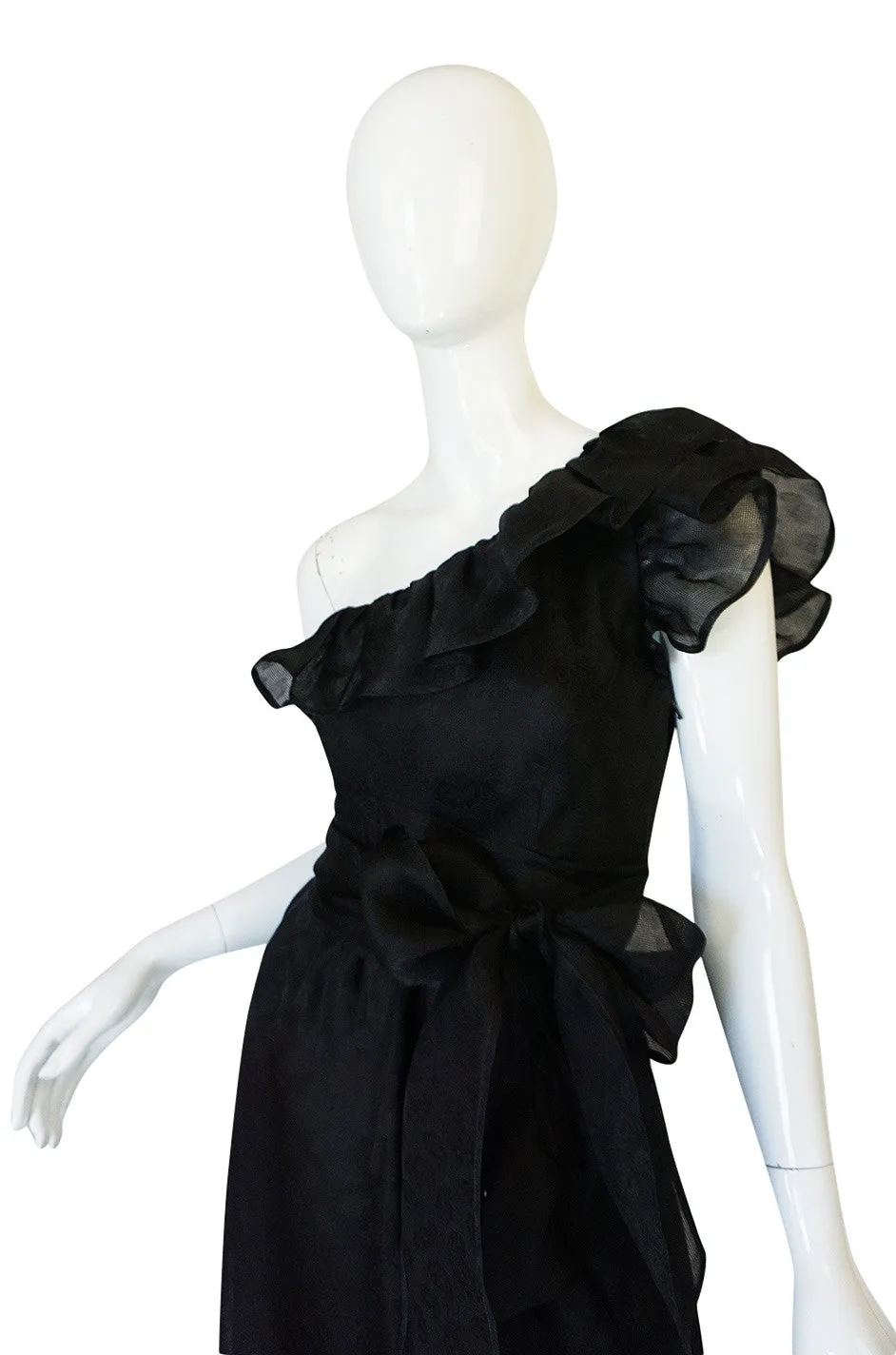 1970s Givenchy One Shoulder Black Silk Cocktail Dress