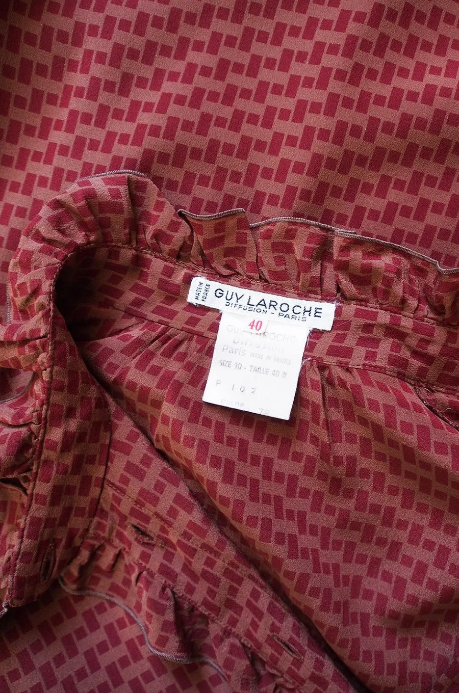 1970s Guy Laroche Silk Ruffle Blouse