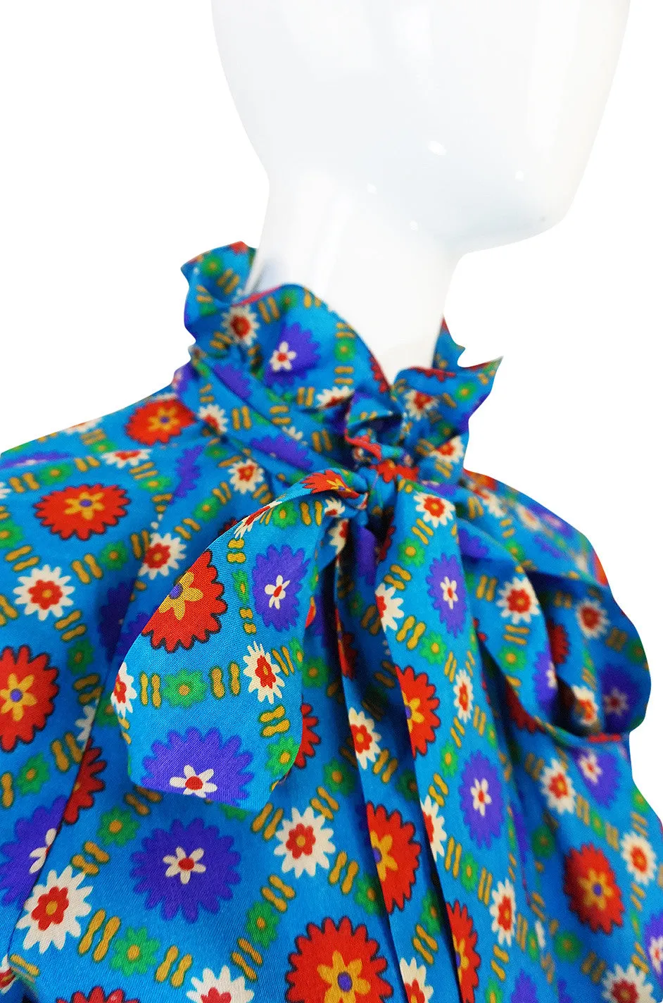 1970s Print & Velvet Yves Saint Laurent Peasant Top & Skirt