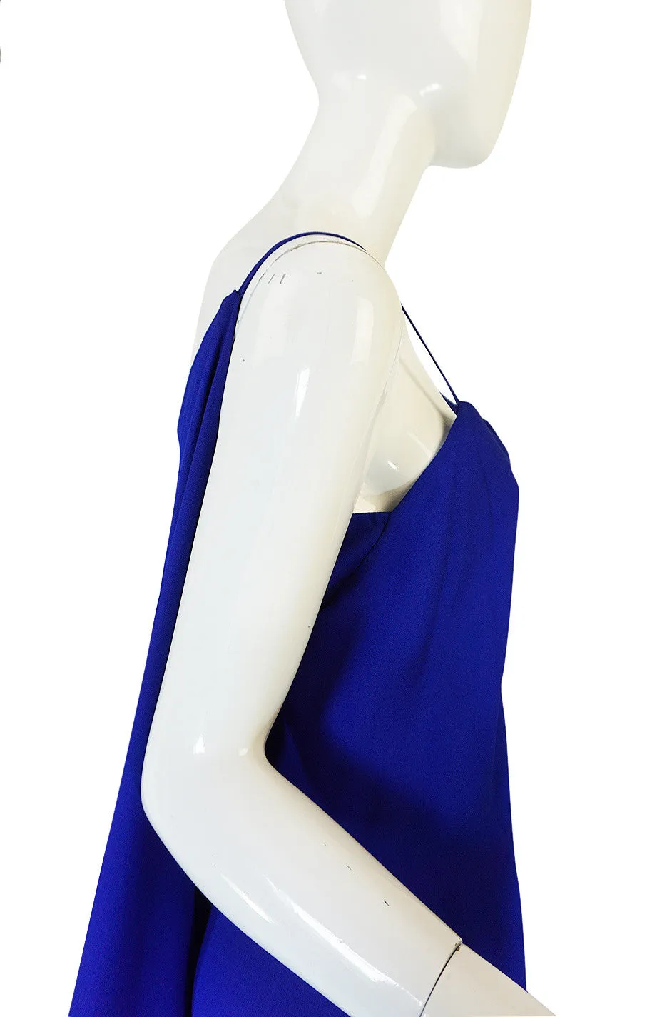 1980-82 Ruffled Halston Spiral Dress in Royal Blue Silk