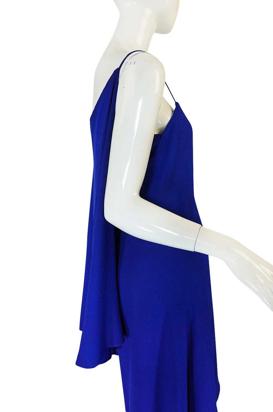 1980-82 Ruffled Halston Spiral Dress in Royal Blue Silk