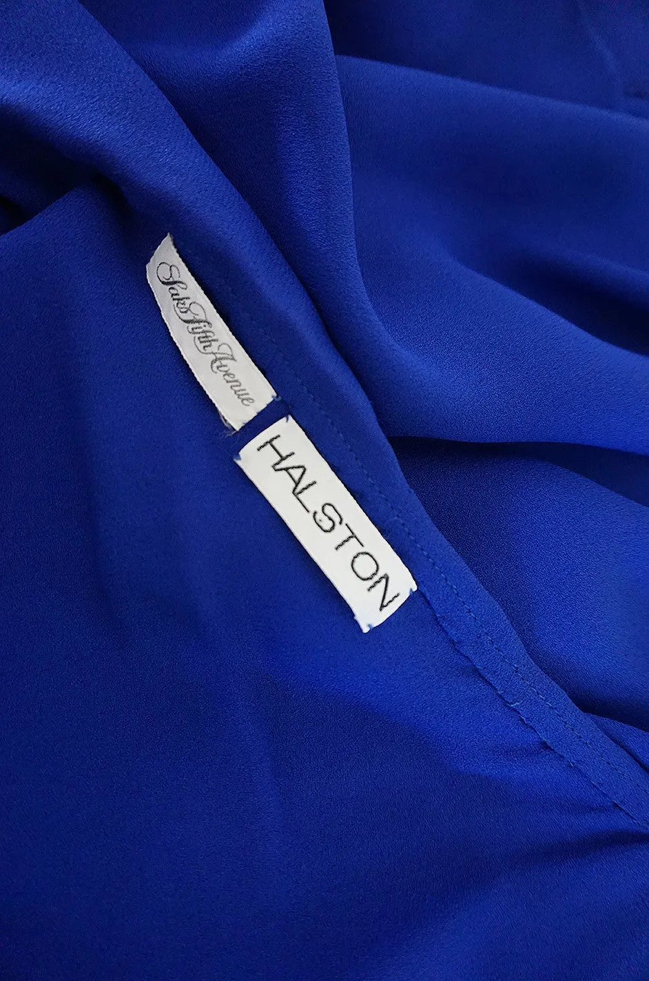 1980-82 Ruffled Halston Spiral Dress in Royal Blue Silk