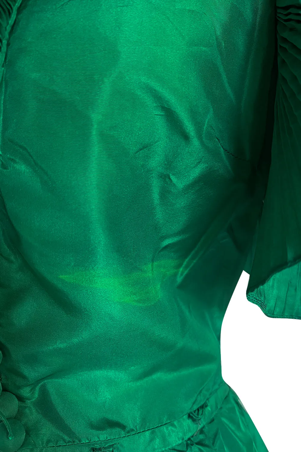 1980s Paul-Louis Orrier Emerald Green Silk Taffeta Couture Dress w Extravagant Ruffles