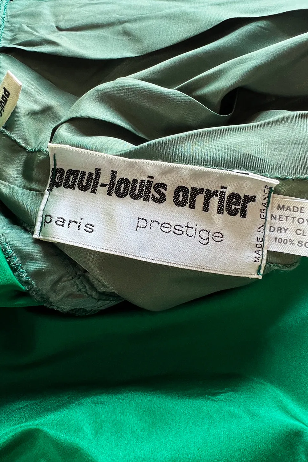 1980s Paul-Louis Orrier Emerald Green Silk Taffeta Couture Dress w Extravagant Ruffles
