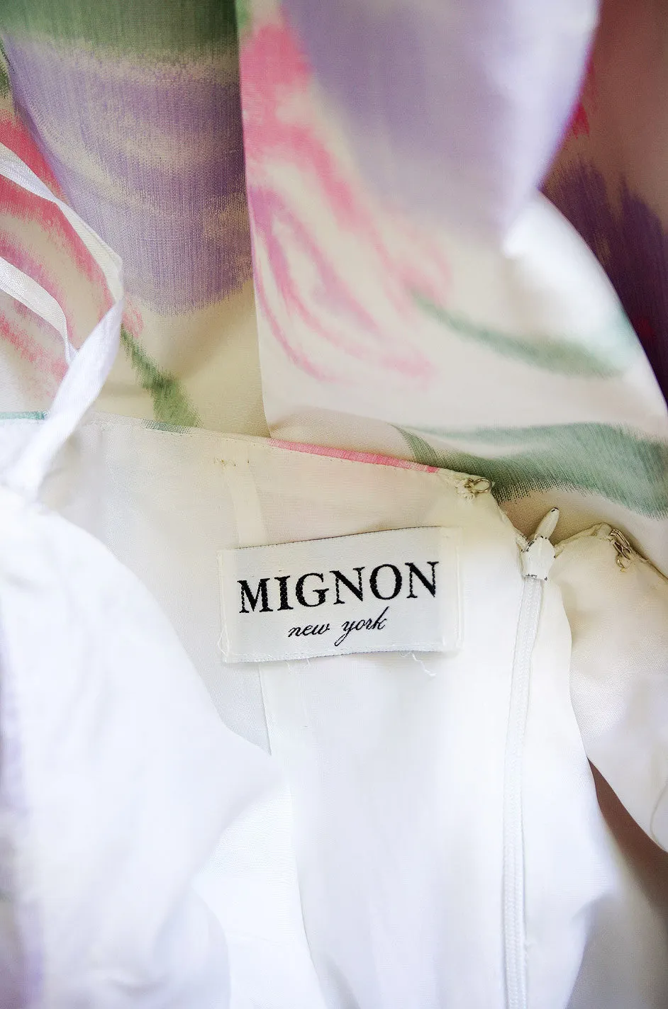 1980s Strapless Ruffled Pastel Silk Mignon Gown
