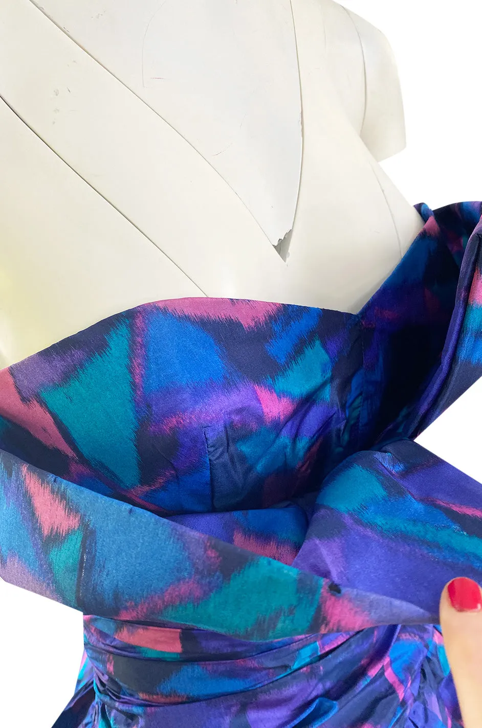 1987 Nina Ricci Multi Colour Printed Silk Taffeta Tiered Ruffled Mini Dress