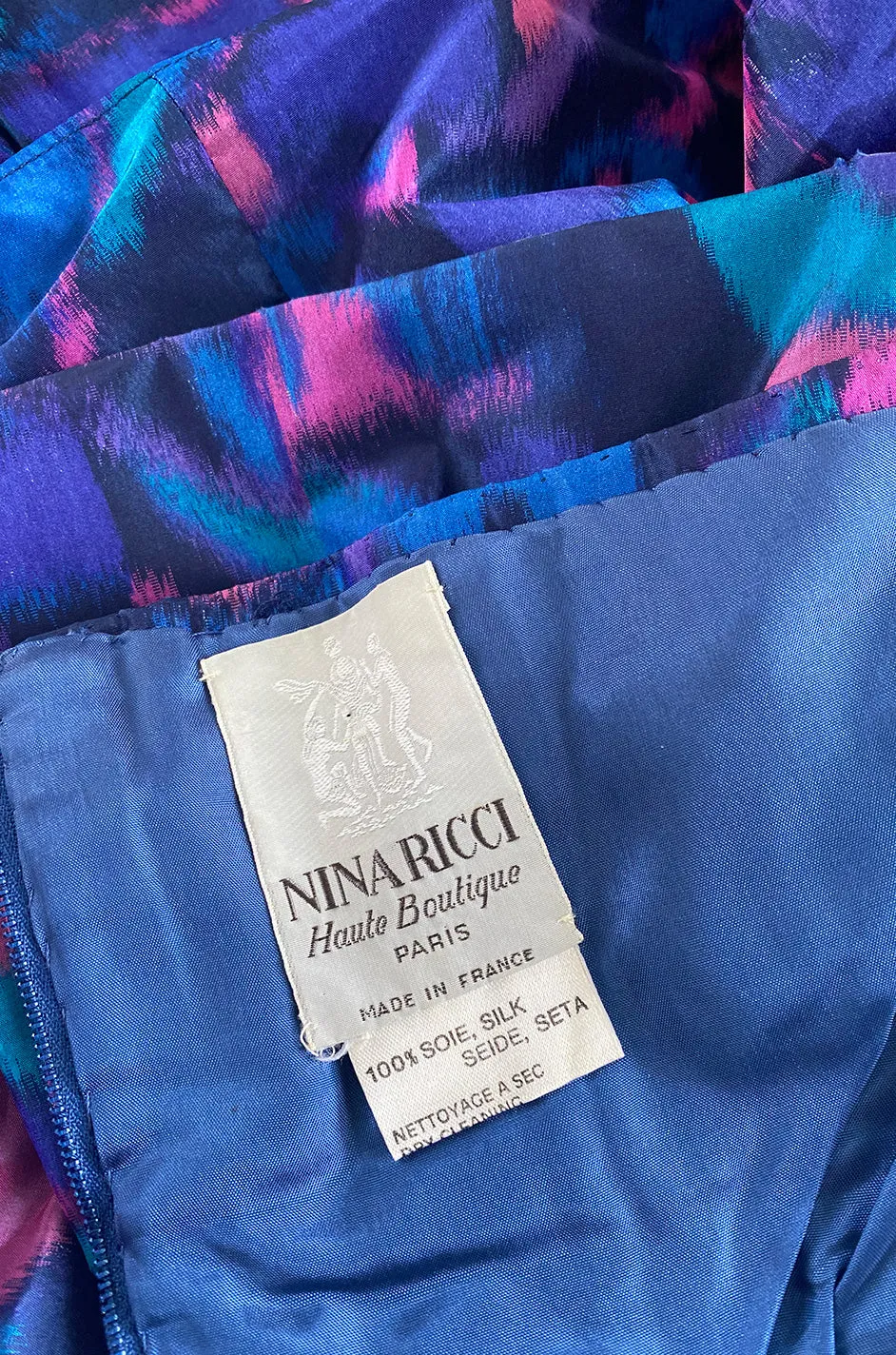 1987 Nina Ricci Multi Colour Printed Silk Taffeta Tiered Ruffled Mini Dress
