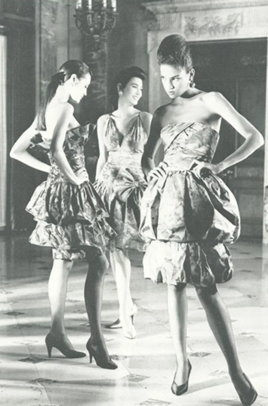 1987 Nina Ricci Multi Colour Printed Silk Taffeta Tiered Ruffled Mini Dress