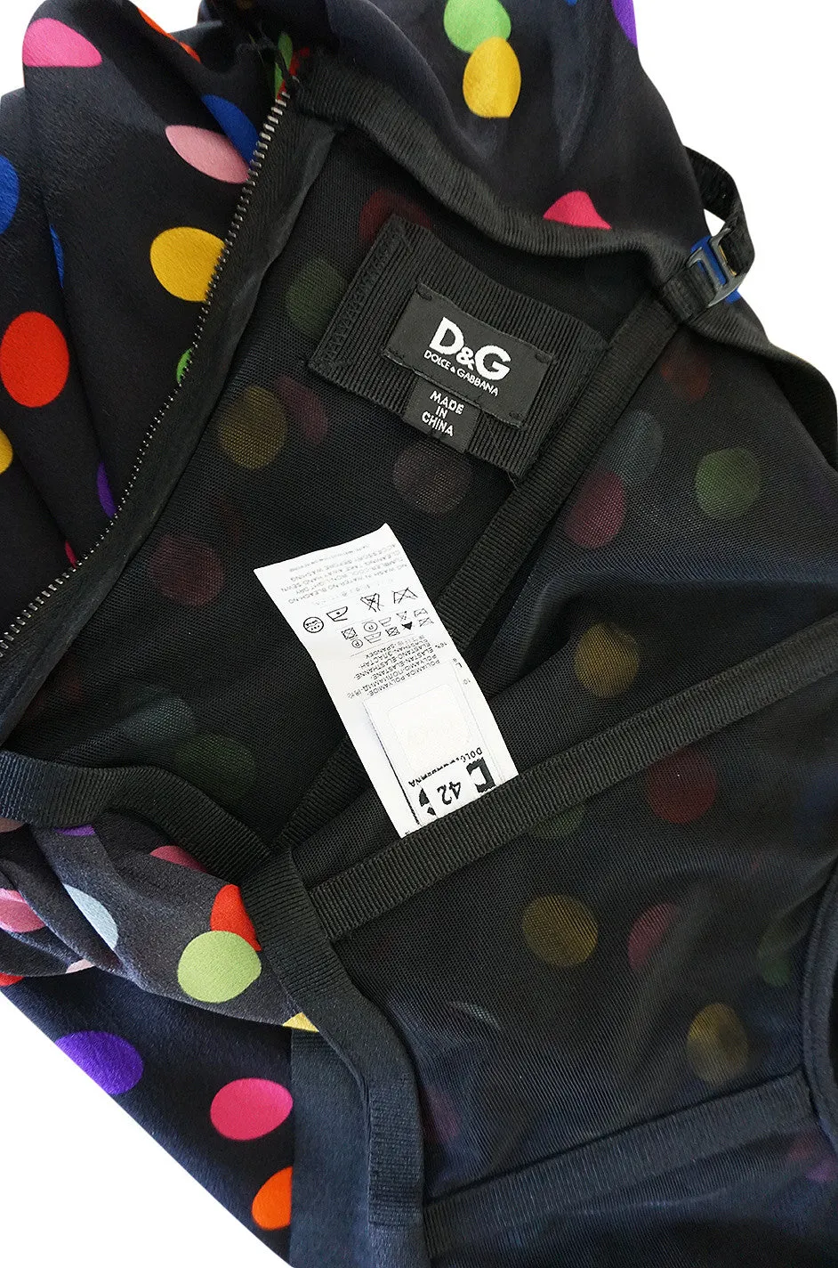 1990s Dolce & Gabbana D&G Silk Multi-Color Dot Dress