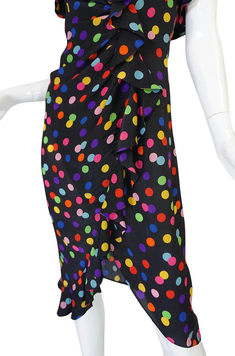 1990s Dolce & Gabbana D&G Silk Multi-Color Dot Dress