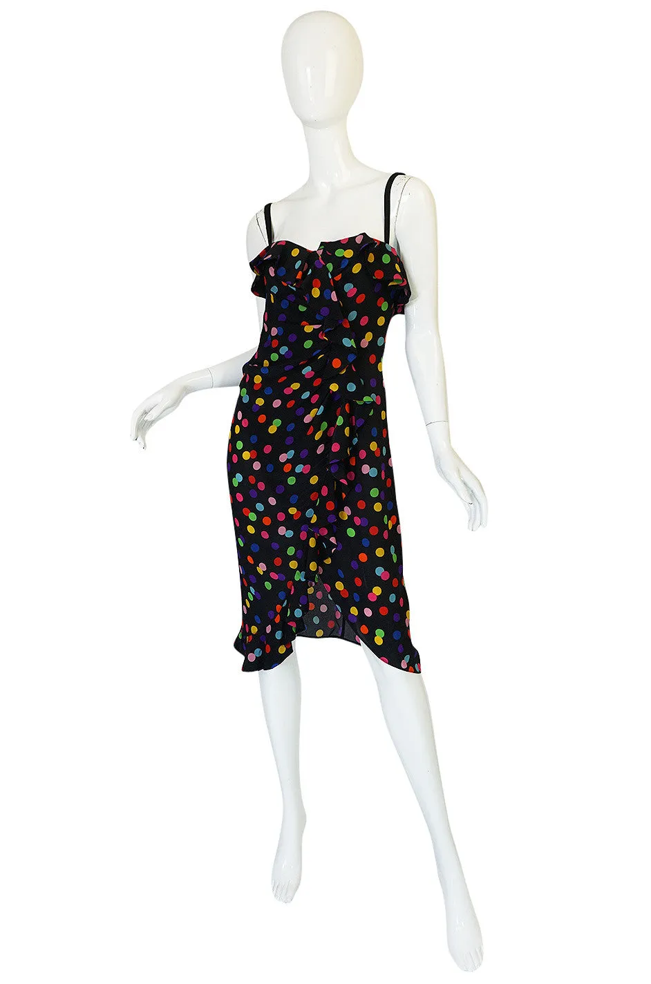 1990s Dolce & Gabbana D&G Silk Multi-Color Dot Dress
