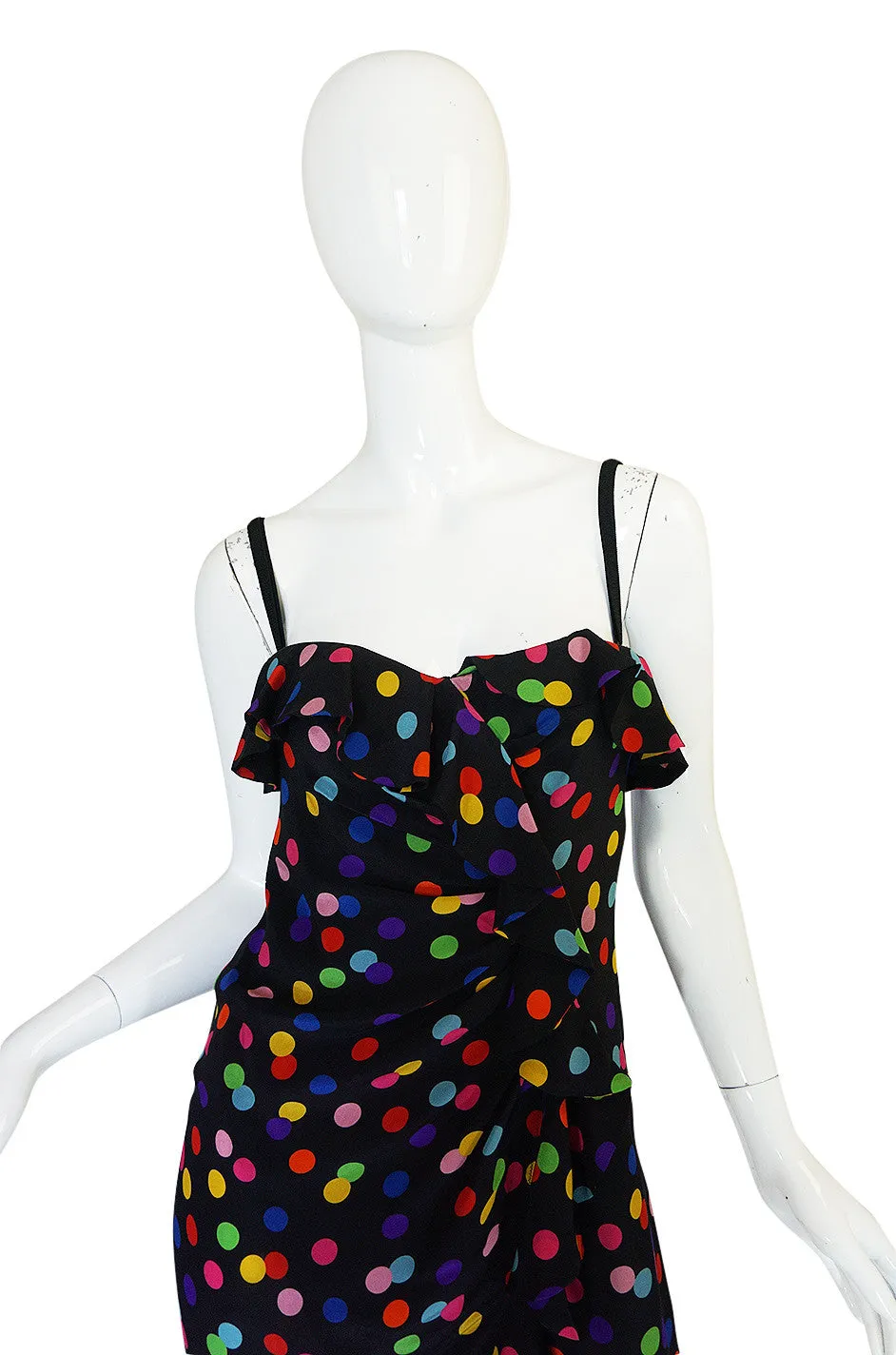1990s Dolce & Gabbana D&G Silk Multi-Color Dot Dress