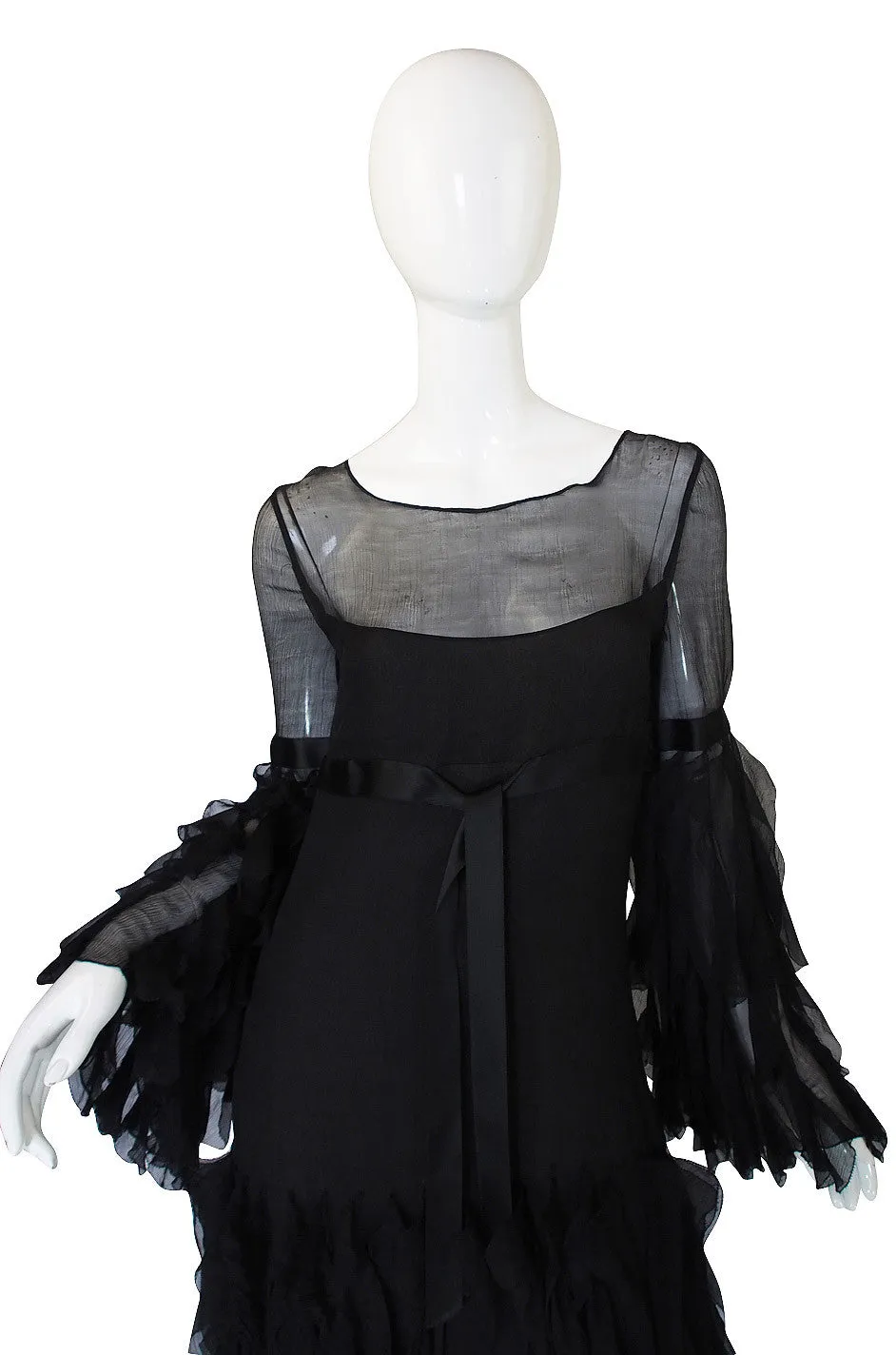1990s Oscar De La Renta Silk Ruffle Dress