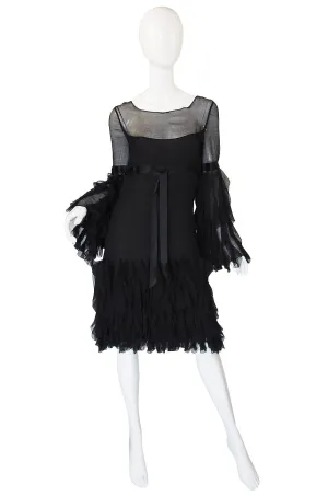 1990s Oscar De La Renta Silk Ruffle Dress