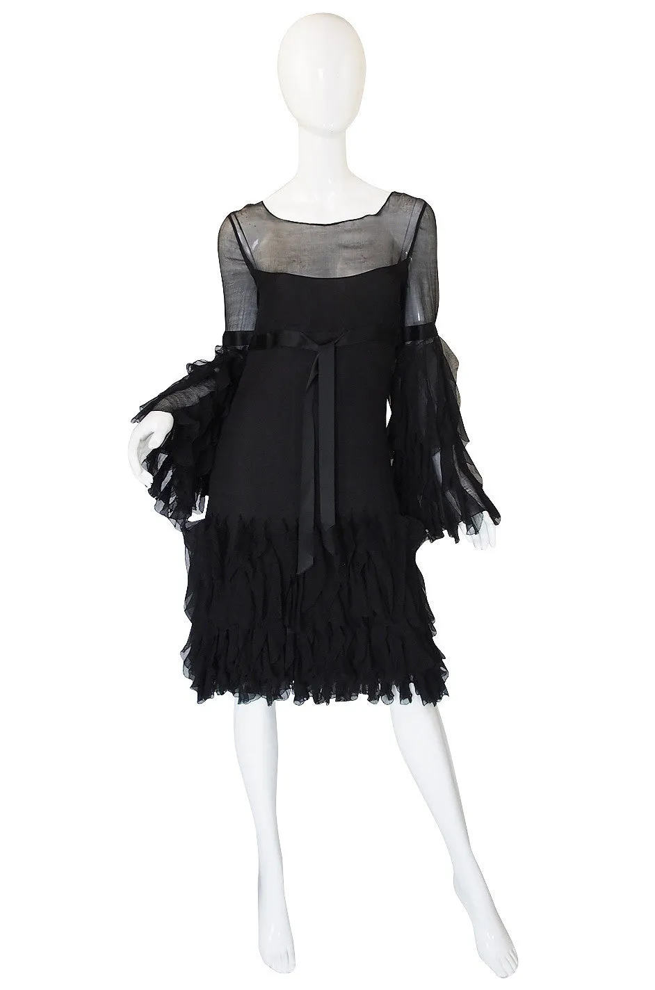 1990s Oscar De La Renta Silk Ruffle Dress